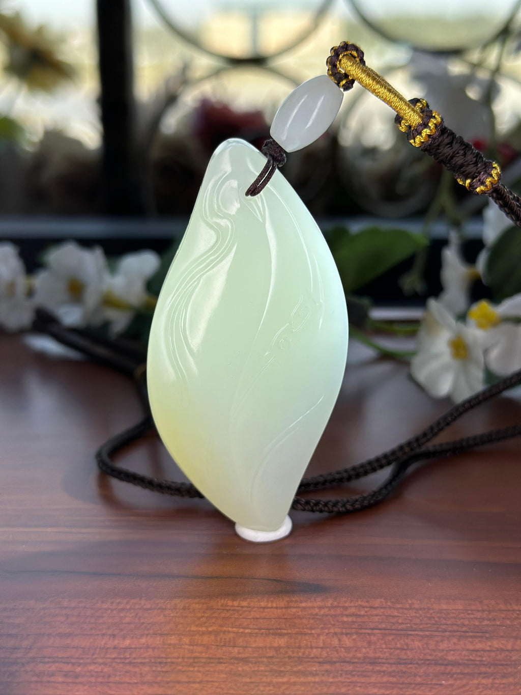 天然和田玉糖白荷韵随形挂件（yc719763）