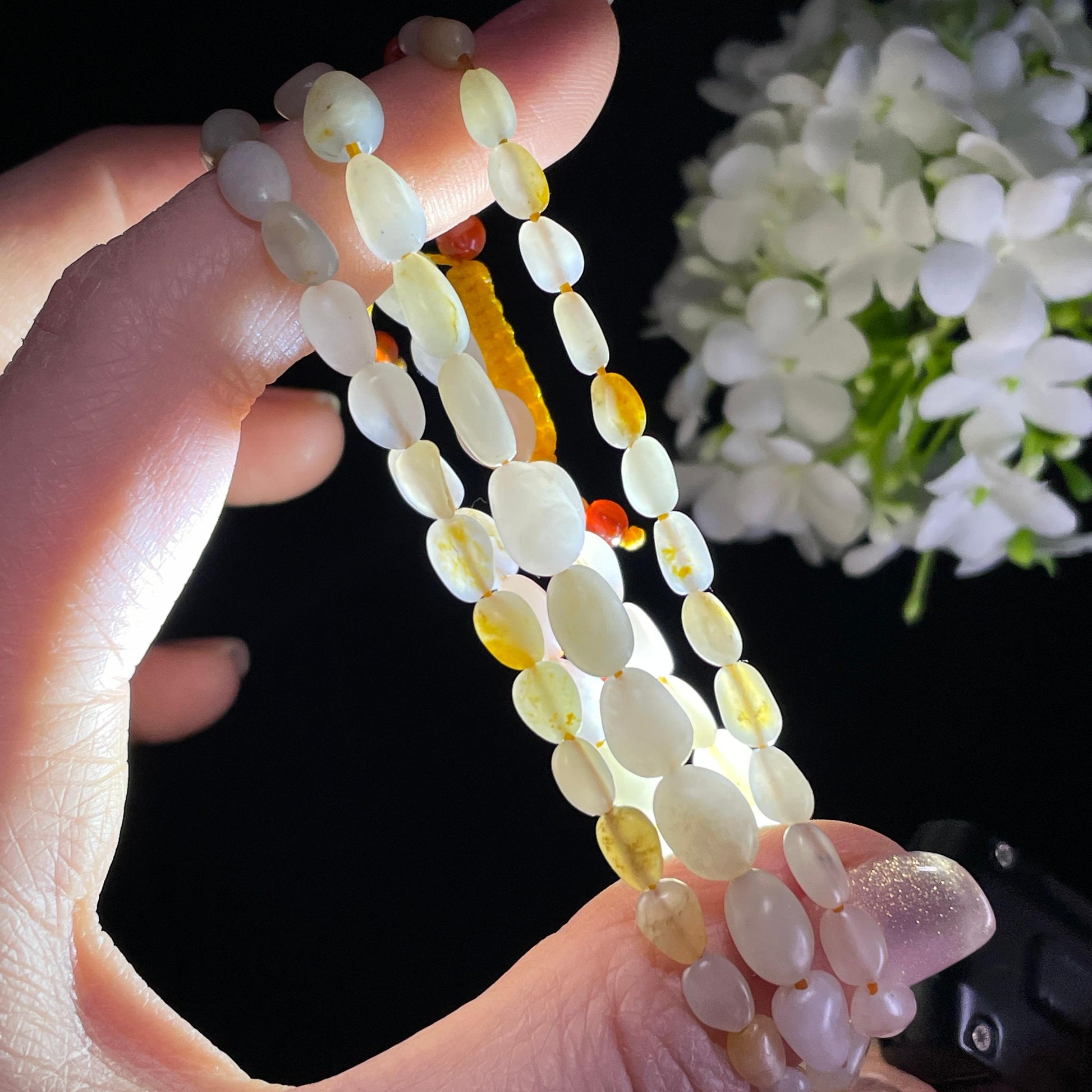 新疆天然和田玉白玉洒金皮红皮原籽项链（yc355854）