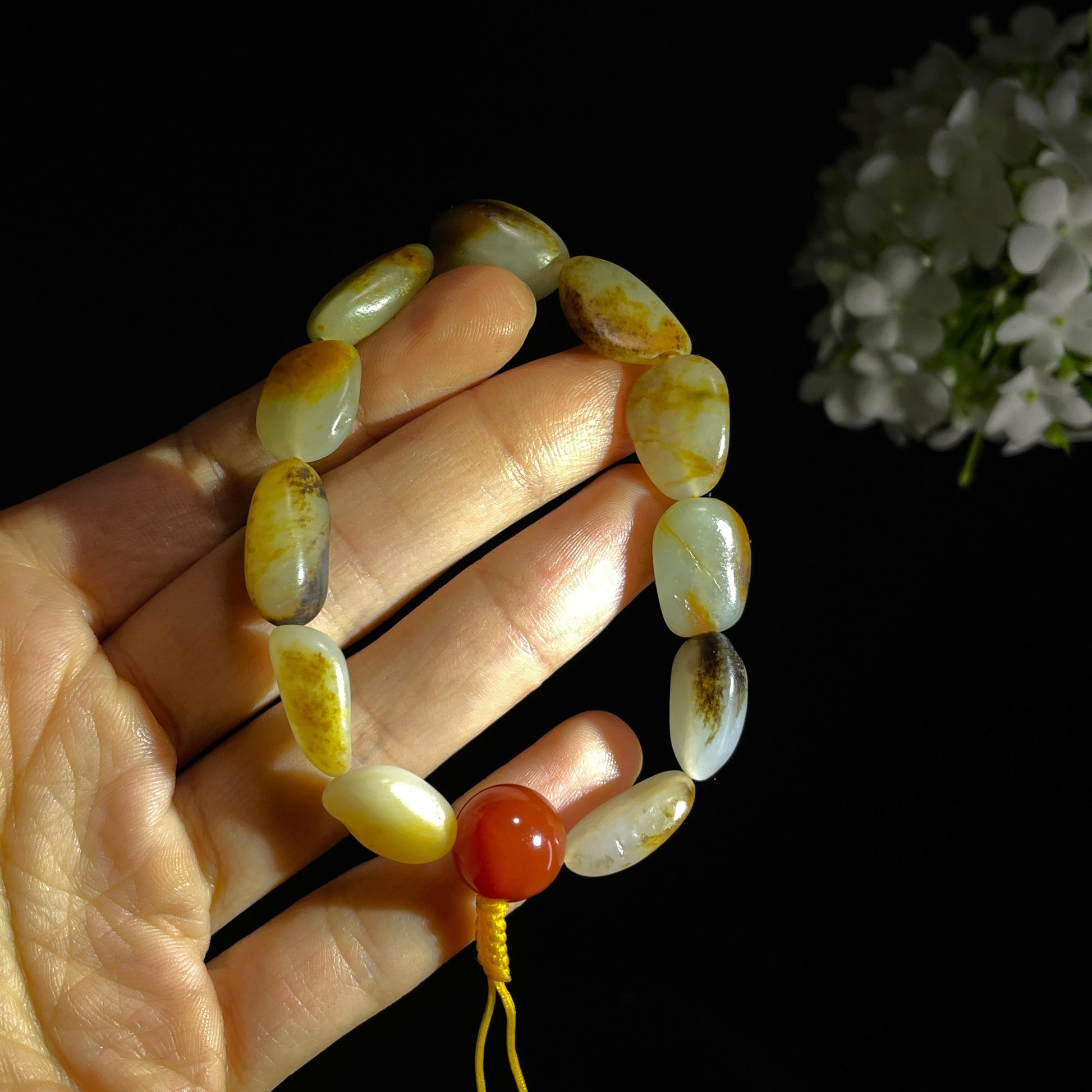 和田玉白玉青白玉洒金皮红皮黑皮原籽手串（yc355789）