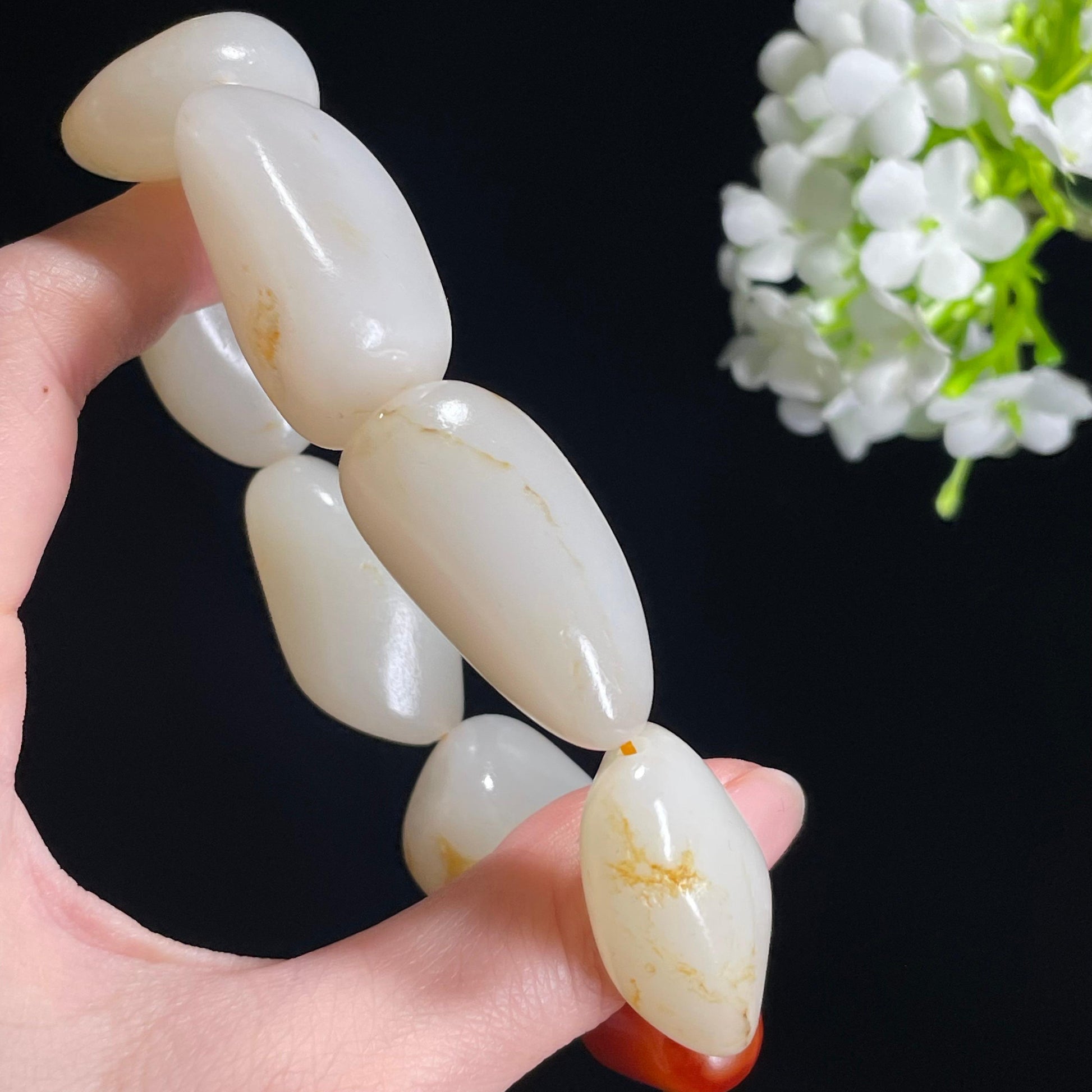 和田玉白玉青白玉洒金皮“逐光而行”籽料原石手串（yc310222）