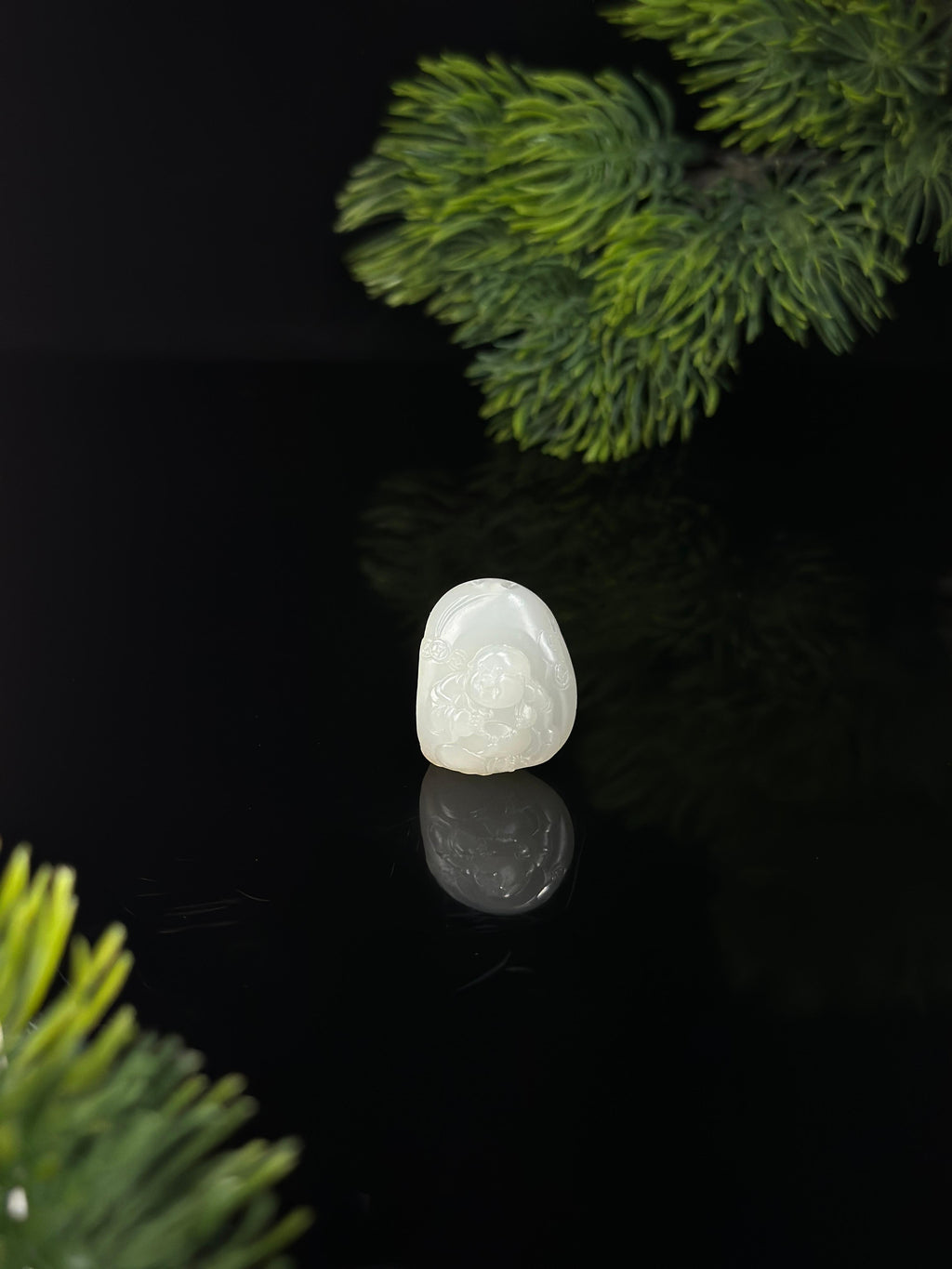 日常，新疆和田玉散墨青花籽料弥勒挂件（yc492286）