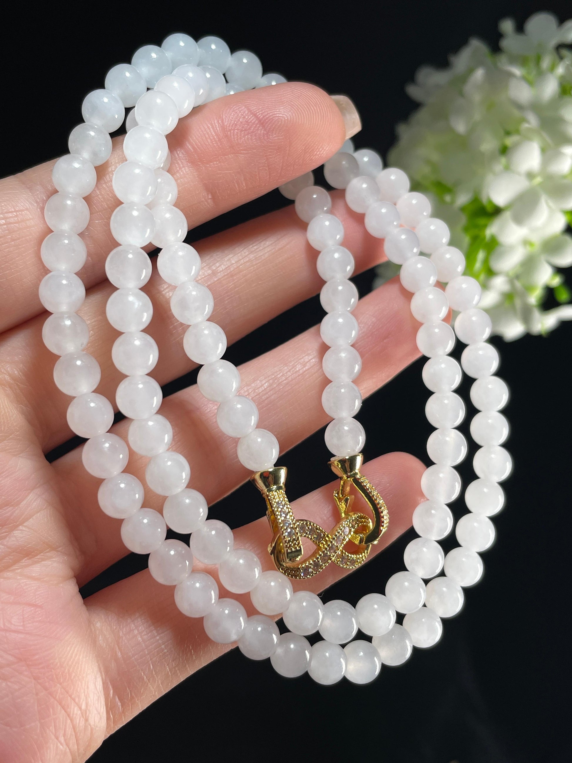 新疆天然和田玉白玉圆珠项链（yc357670）