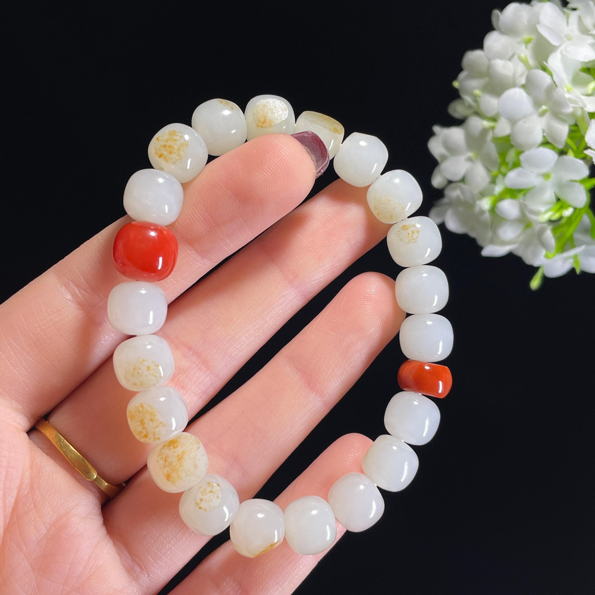 和田玉白玉洒金皮籽料手串（卡10）（yc335742）