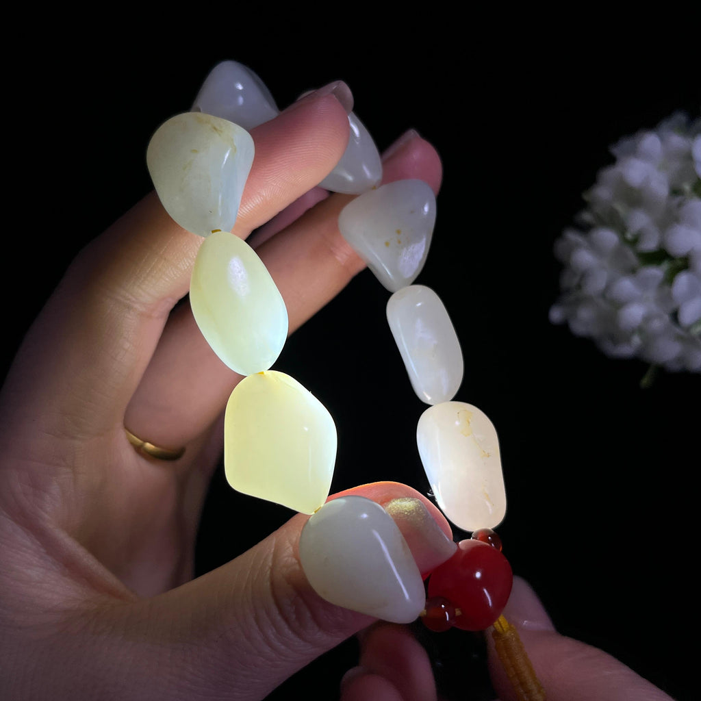 和田玉白玉“白籽星芒”光白籽料手串（yc300577）