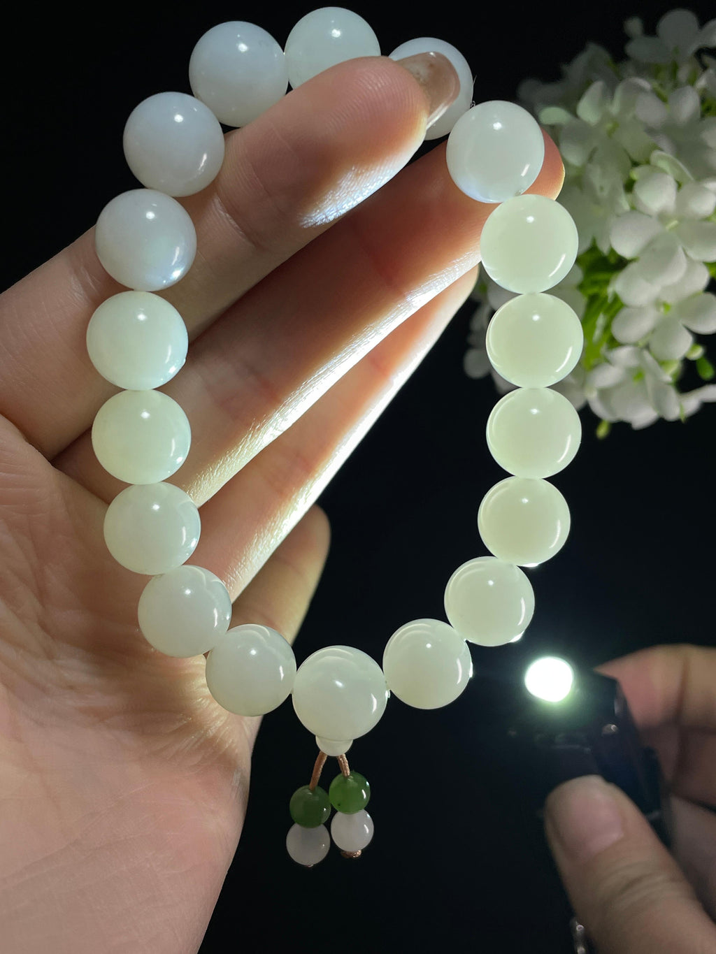 新疆天然和田玉白玉圆珠手串（yc357647）