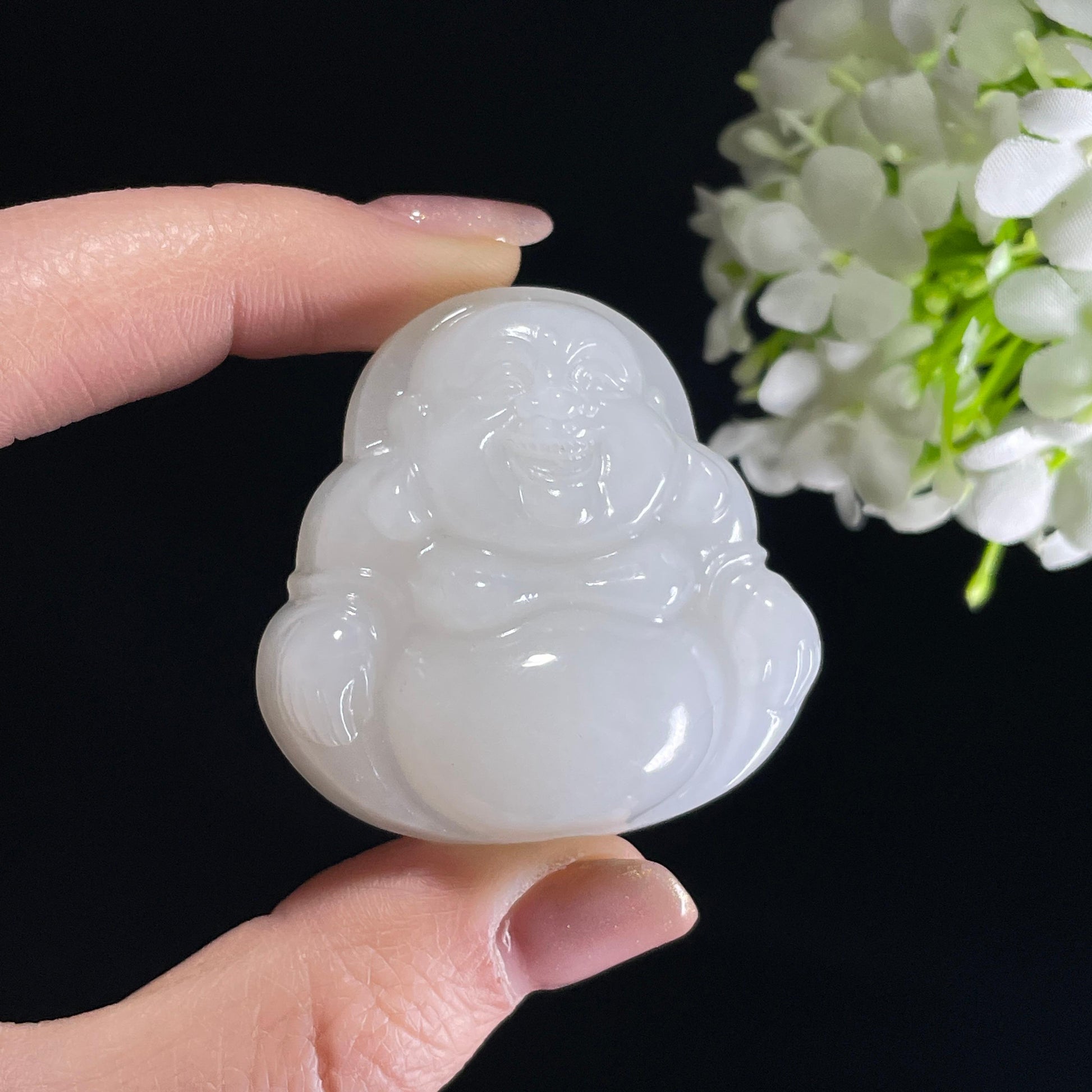 新疆天然和田玉白玉弥勒佛雕刻挂件（yc342021）