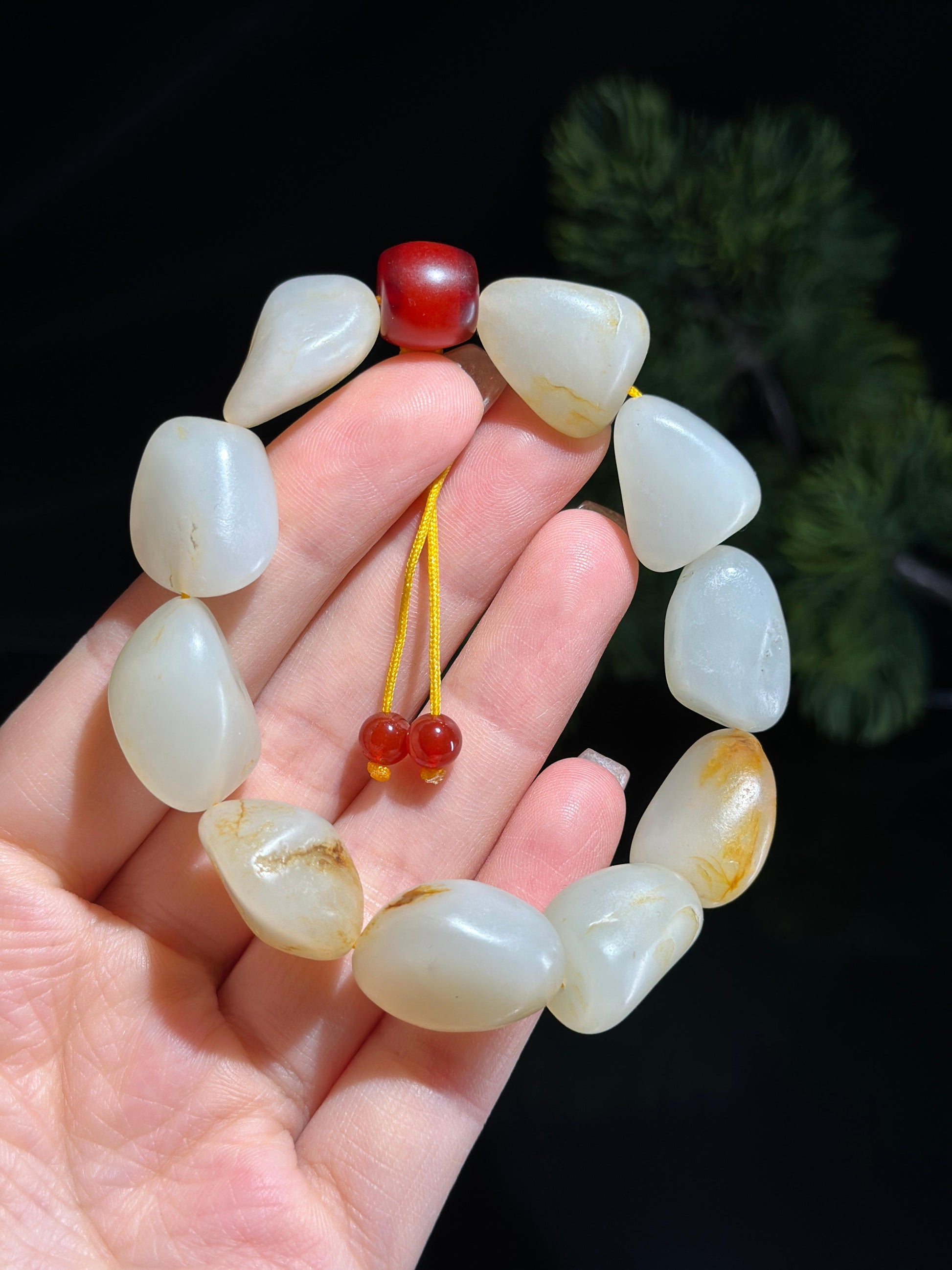 新疆和田玉红皮洒金皮精品原籽手串（10颗）（yc498505）