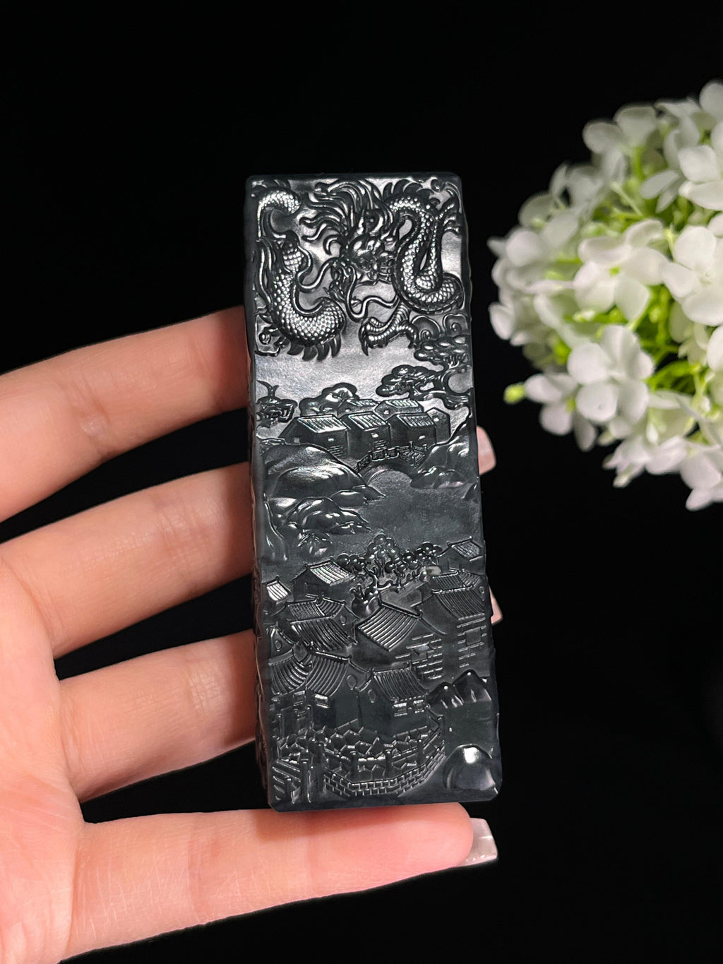 和田玉青花山水印章（yc244630）