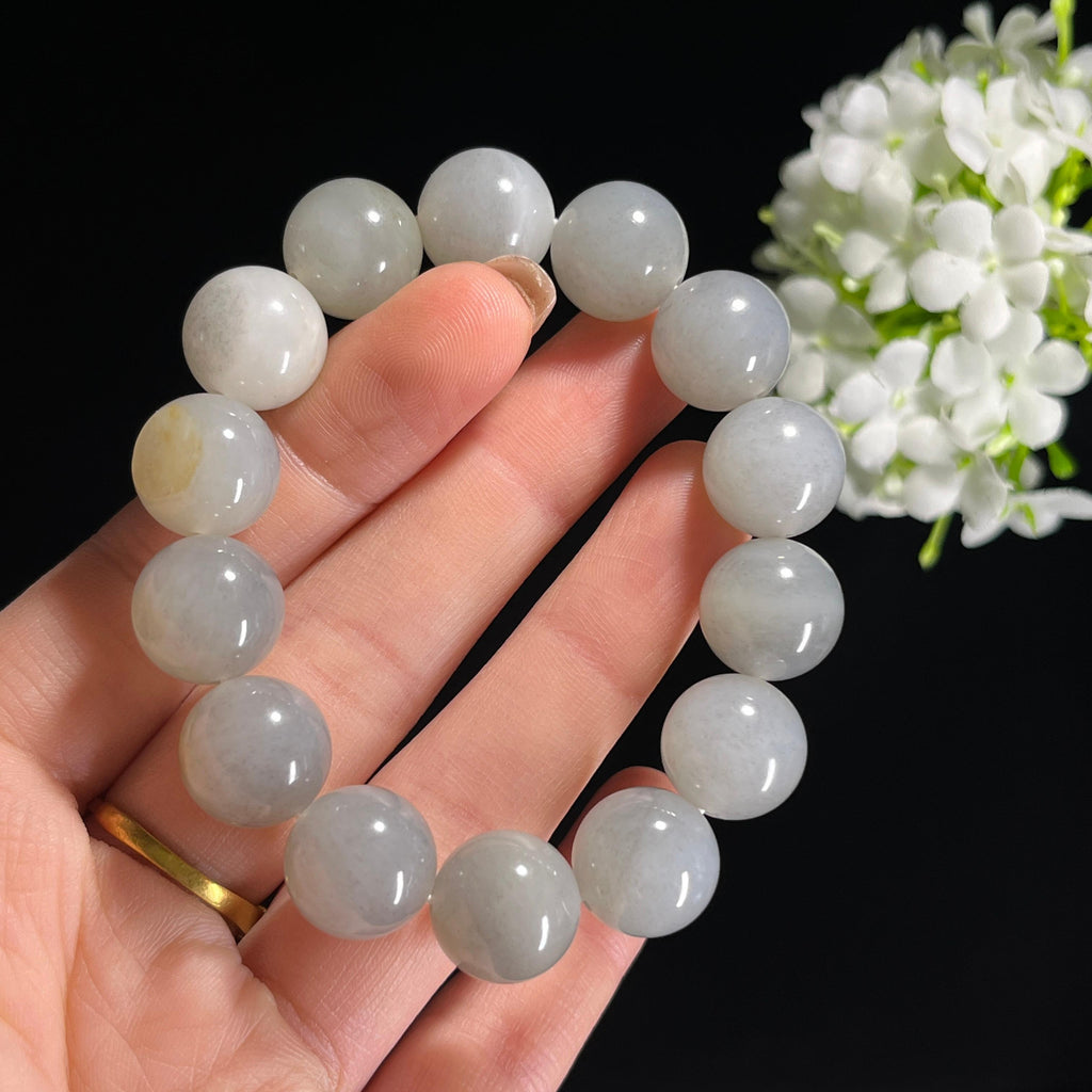 和田玉点墨青花带洒金皮籽料手串（卡14）（yc303430）