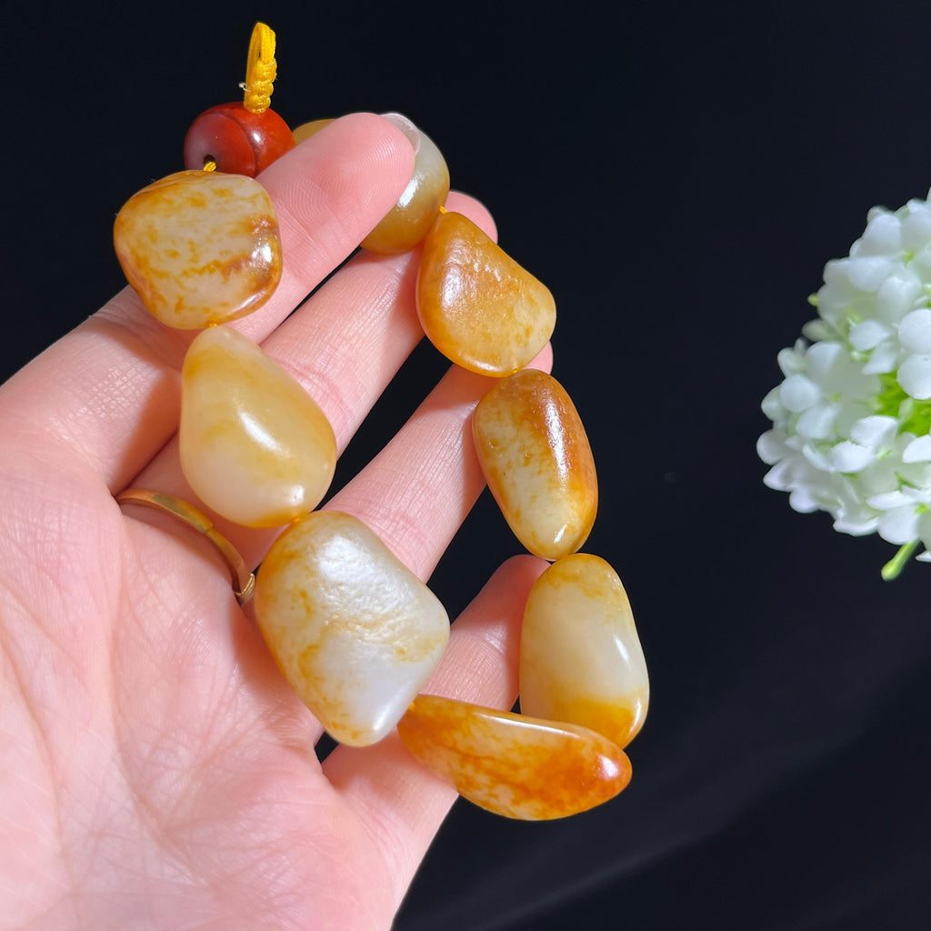 和田一级白玉通体洒金皮精品籽料原石手串（yc282964）