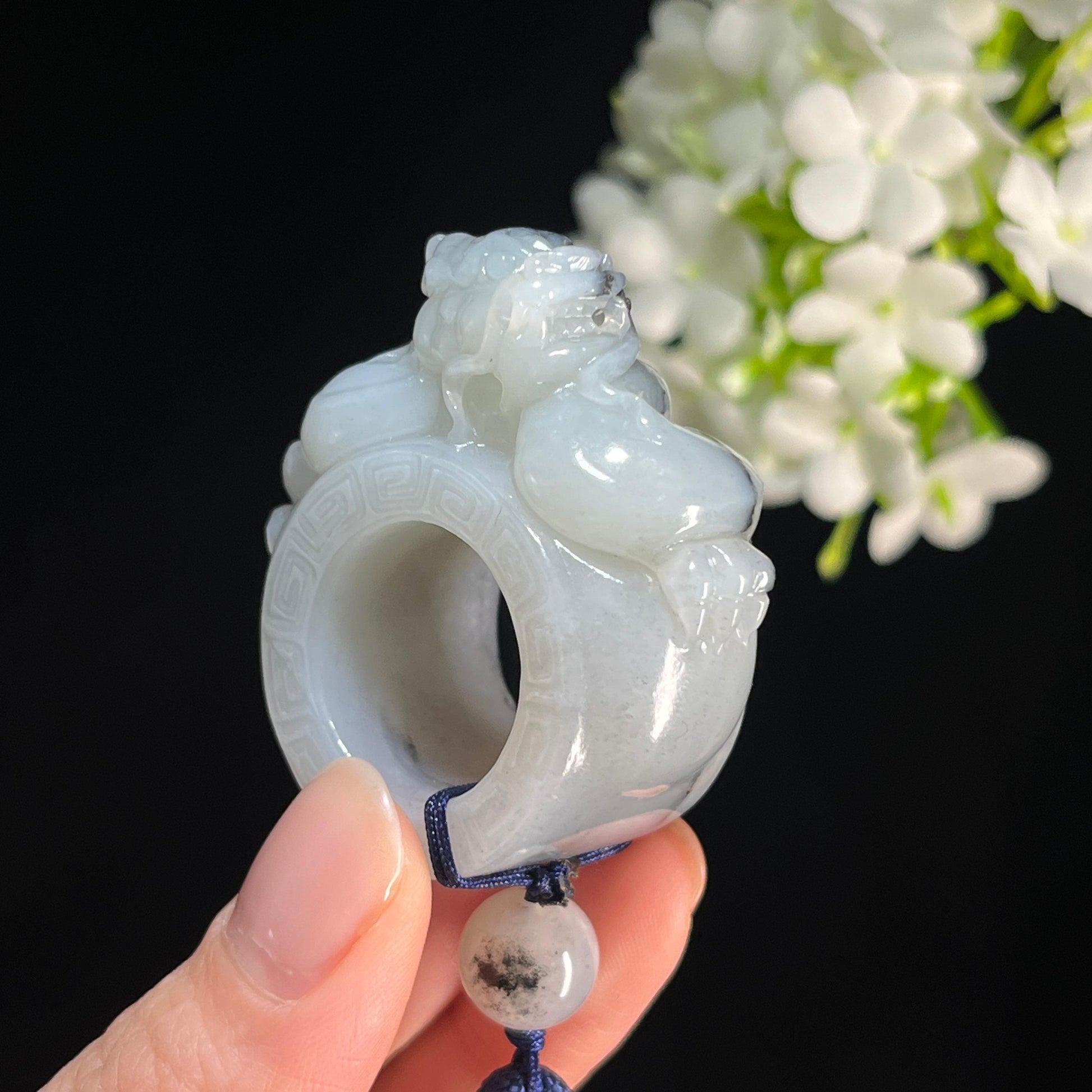 新疆天然和田玉籽料青花龙头扳指（yc367274）