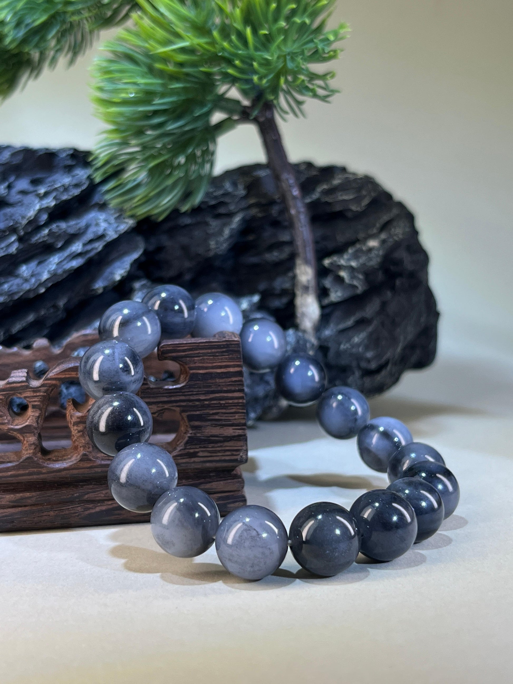 和田玉青花圆形珠手串（12.5卡）（yc222817）