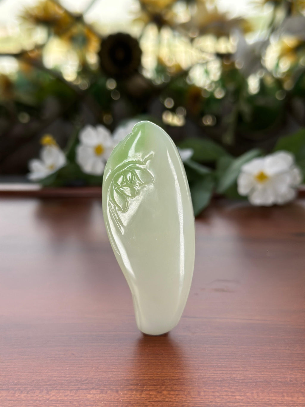 和田玉一品清廉翠青莲花挂件（yc704994）
