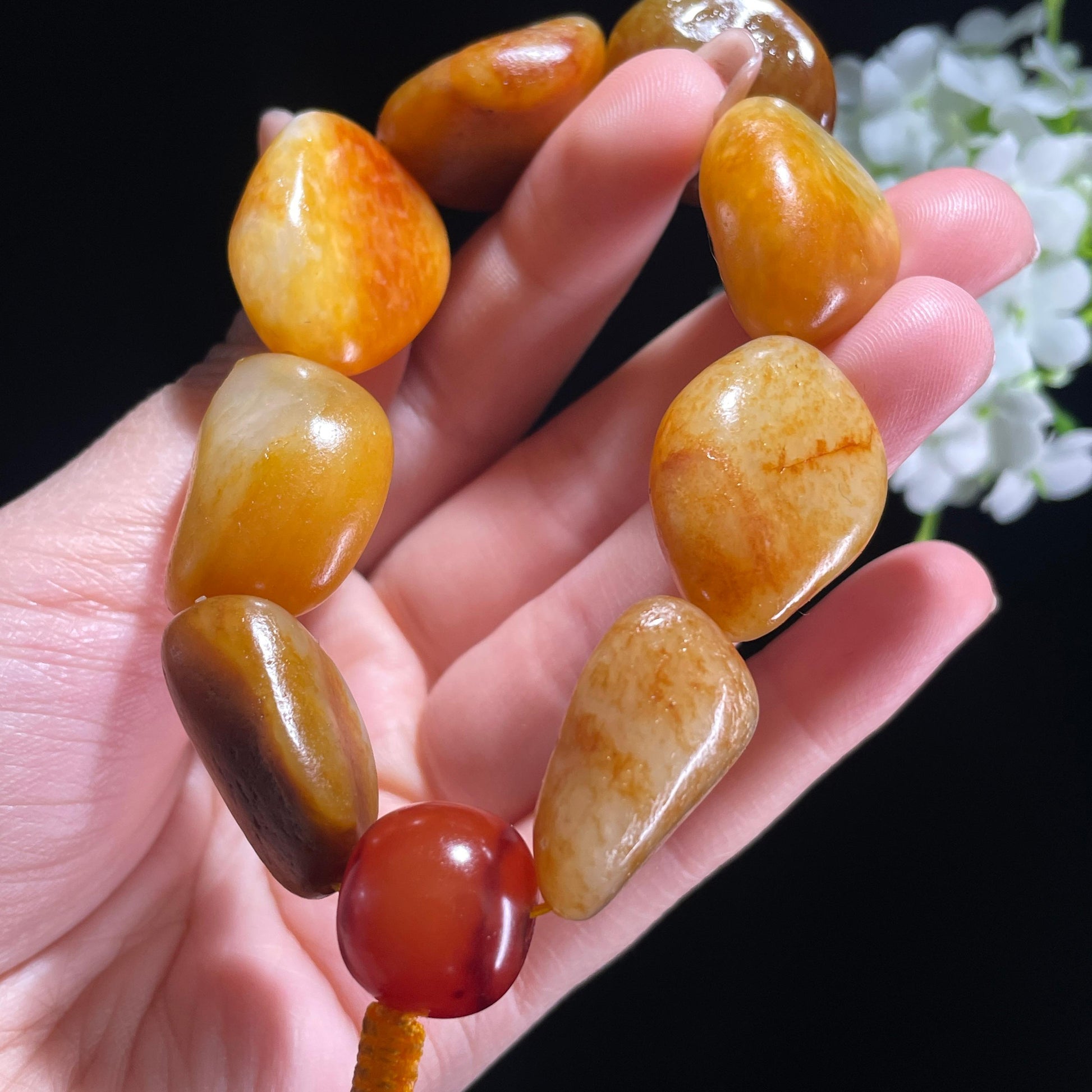 和田玉红皮白肉原籽手串（yc381857）