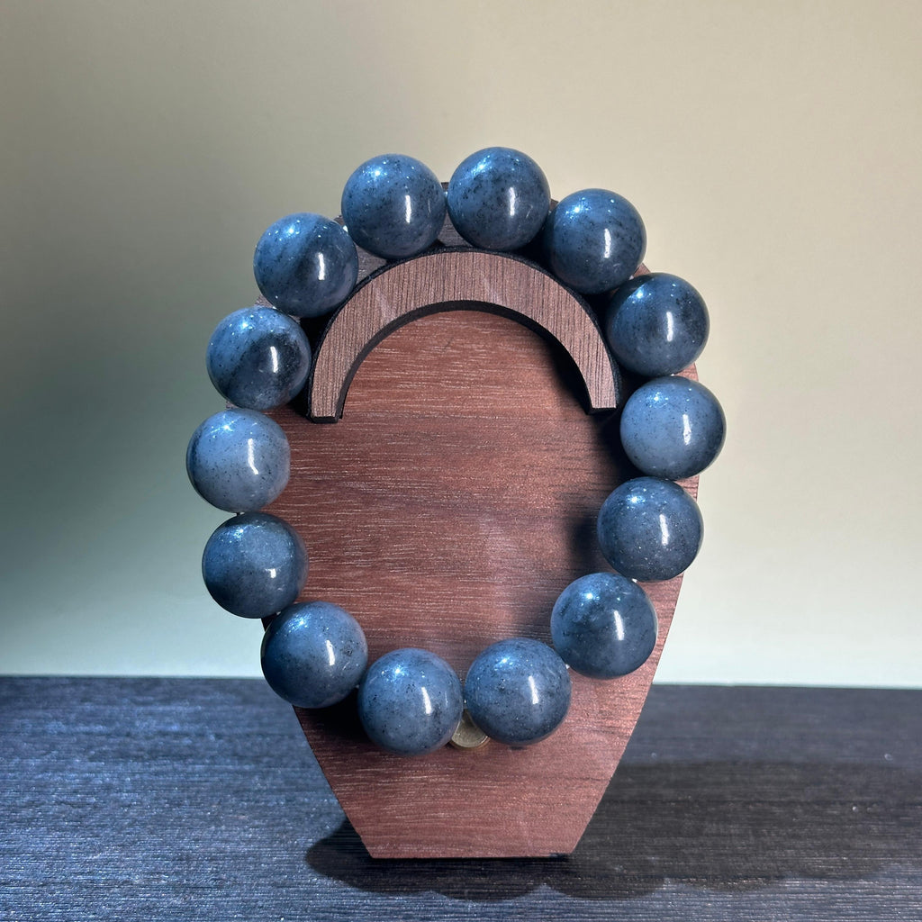 和田玉青花带皮籽料圆珠手串（14颗）（yc209168）