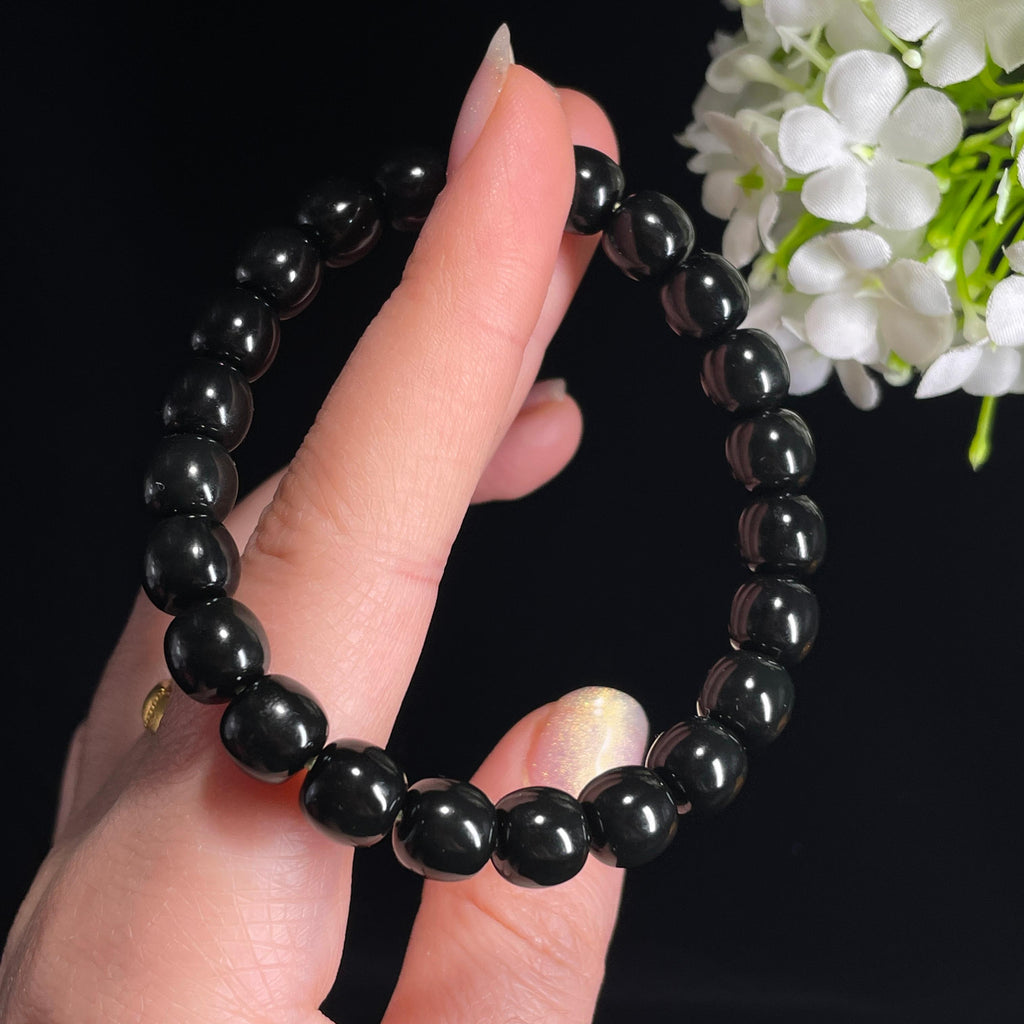 新疆天然和田玉“暗夜流光”黑青手串（yc328948）