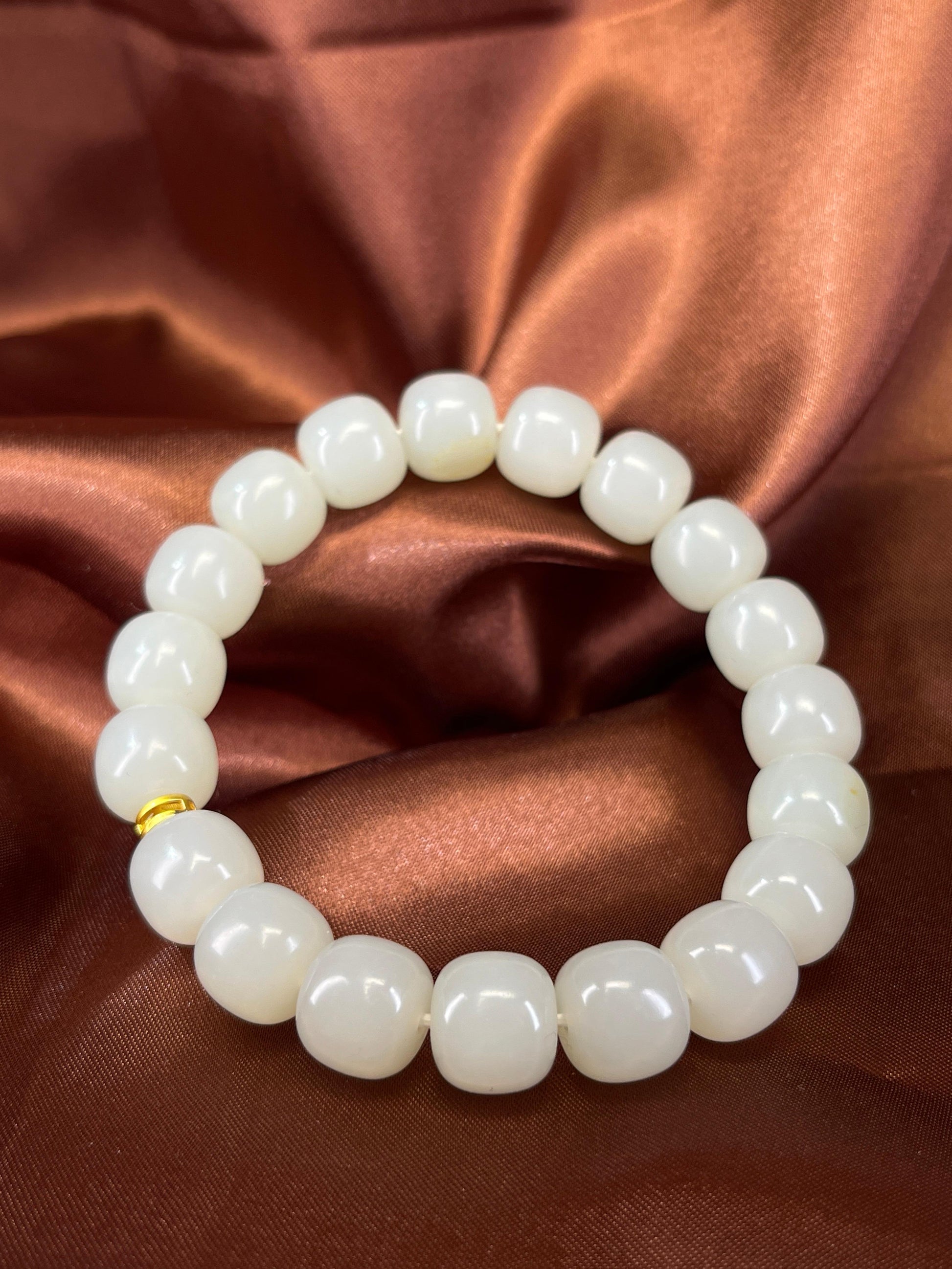 新疆和田玉籽料羊脂白玉手串18k金镶嵌（yc235773）