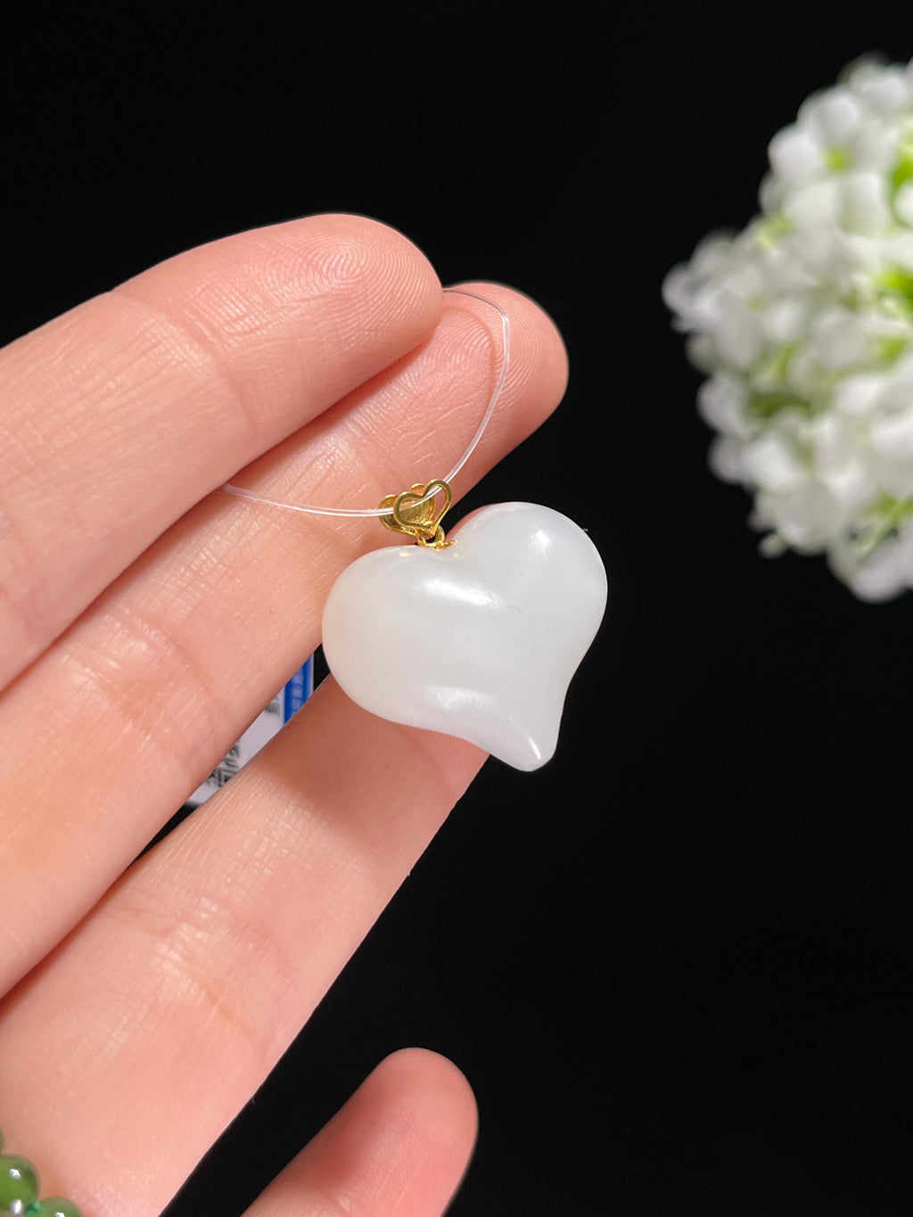 新疆天然和田玉白玉18k金镶心形吊坠（yc260378）