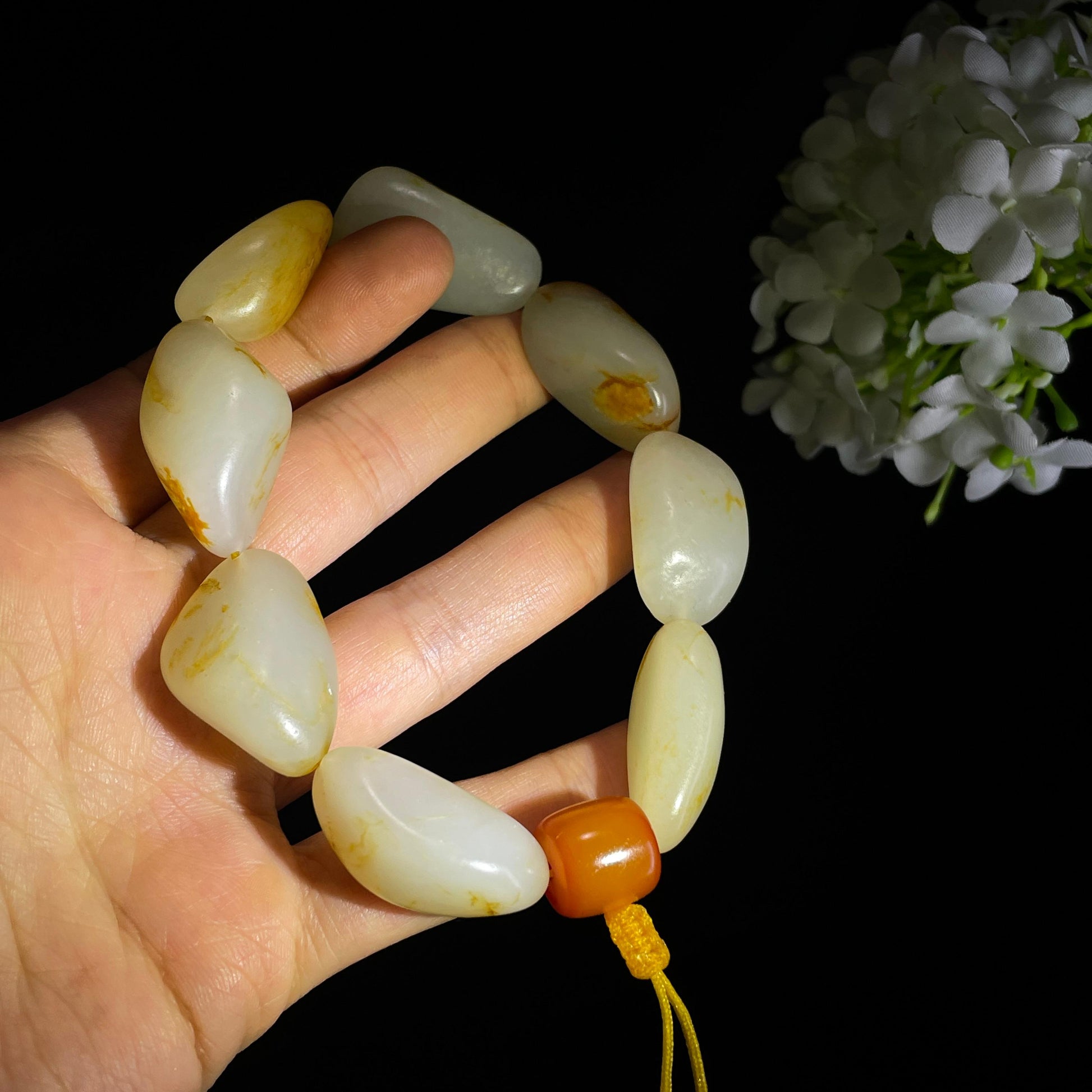 和田玉白玉洒金皮红皮原籽手串（yc356665）
