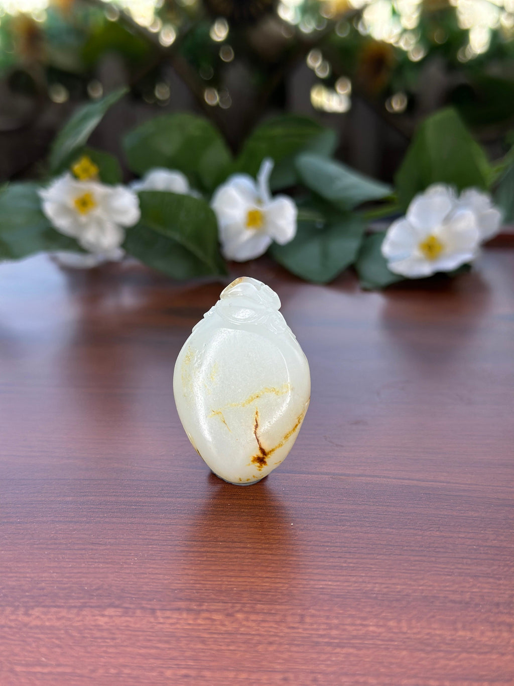 新疆和田玉白玉秋梨皮籽料弥勒佛挂件（yc706264）