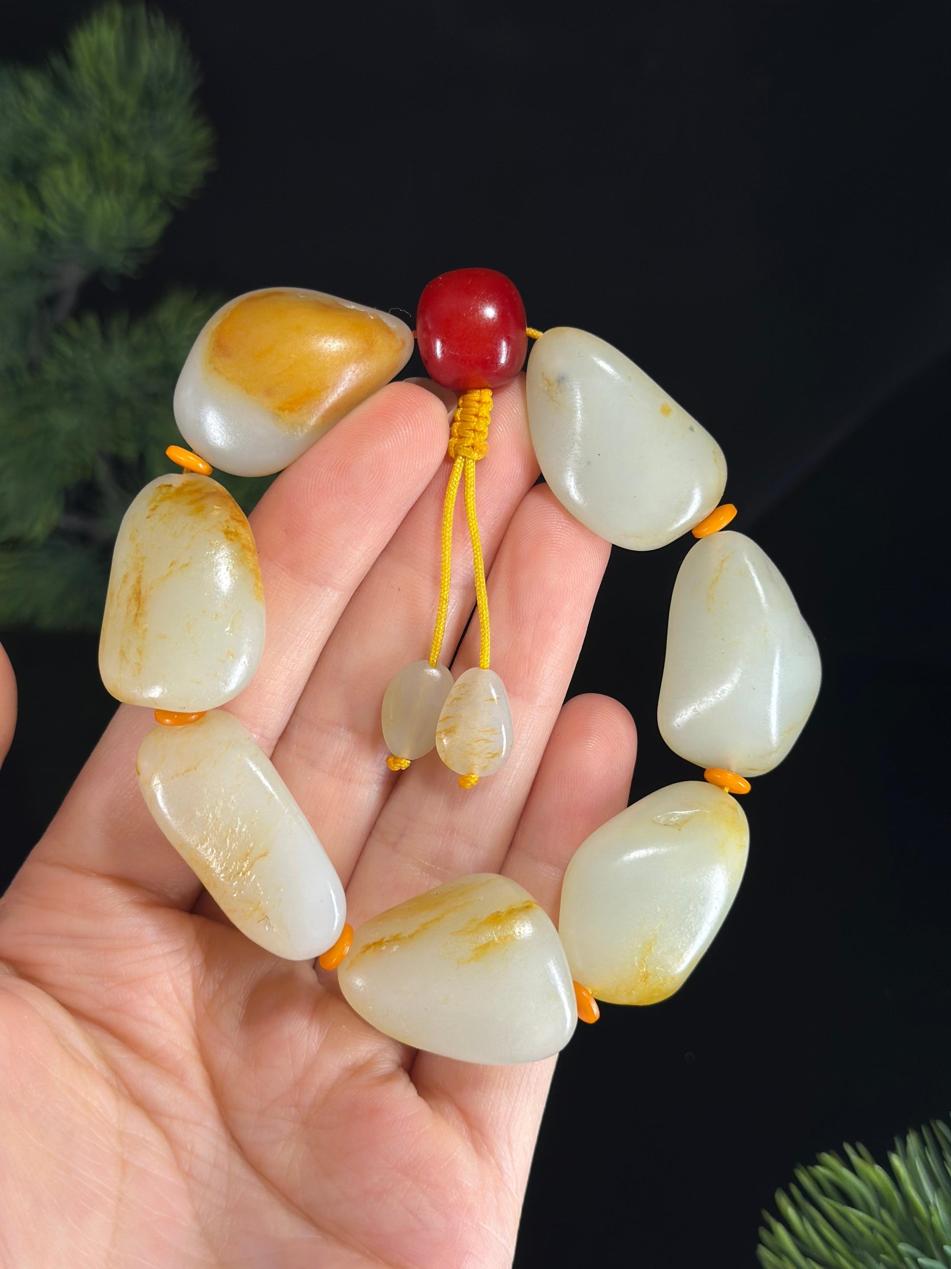 广告流，新疆和田玉红皮洒金皮原籽手串（7颗）（yc460597）