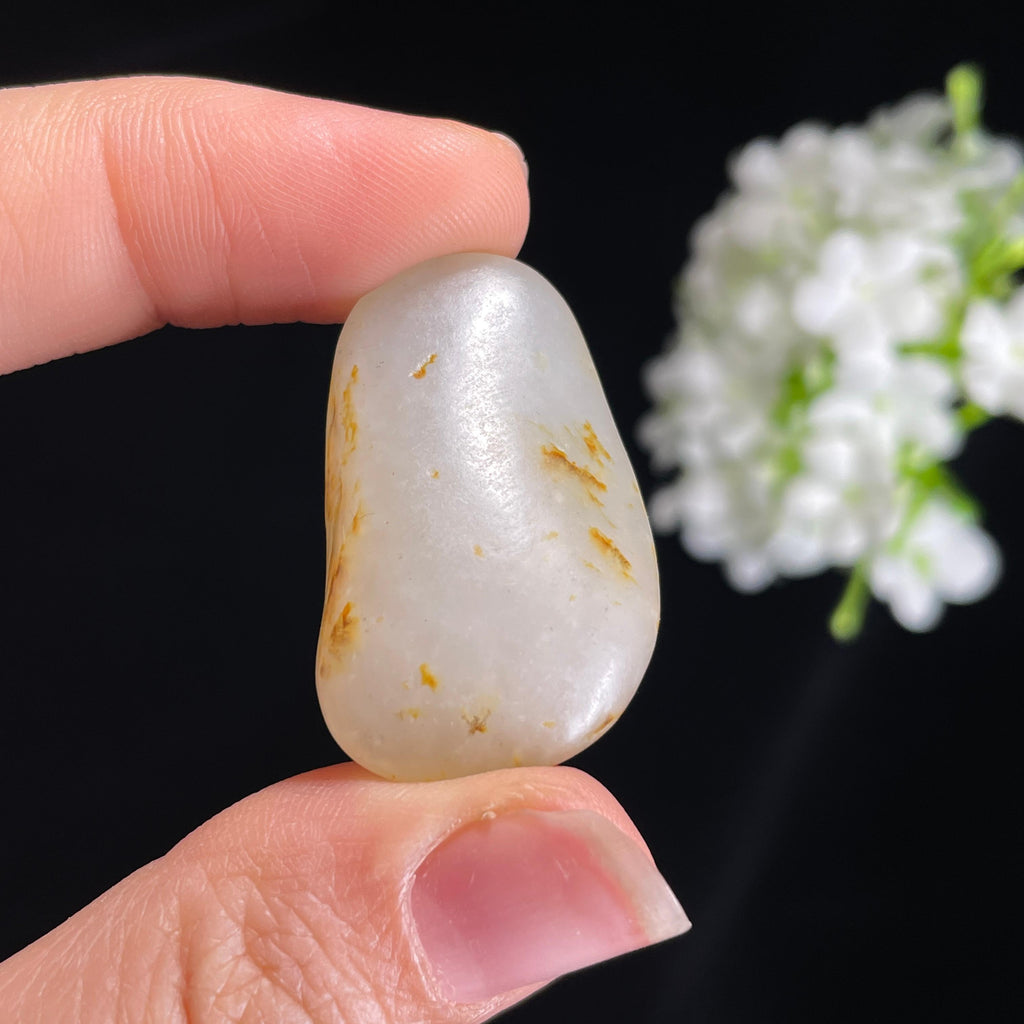 和田玉白玉“墨痕星雨”洒金皮黑皮籽料（yc416717）