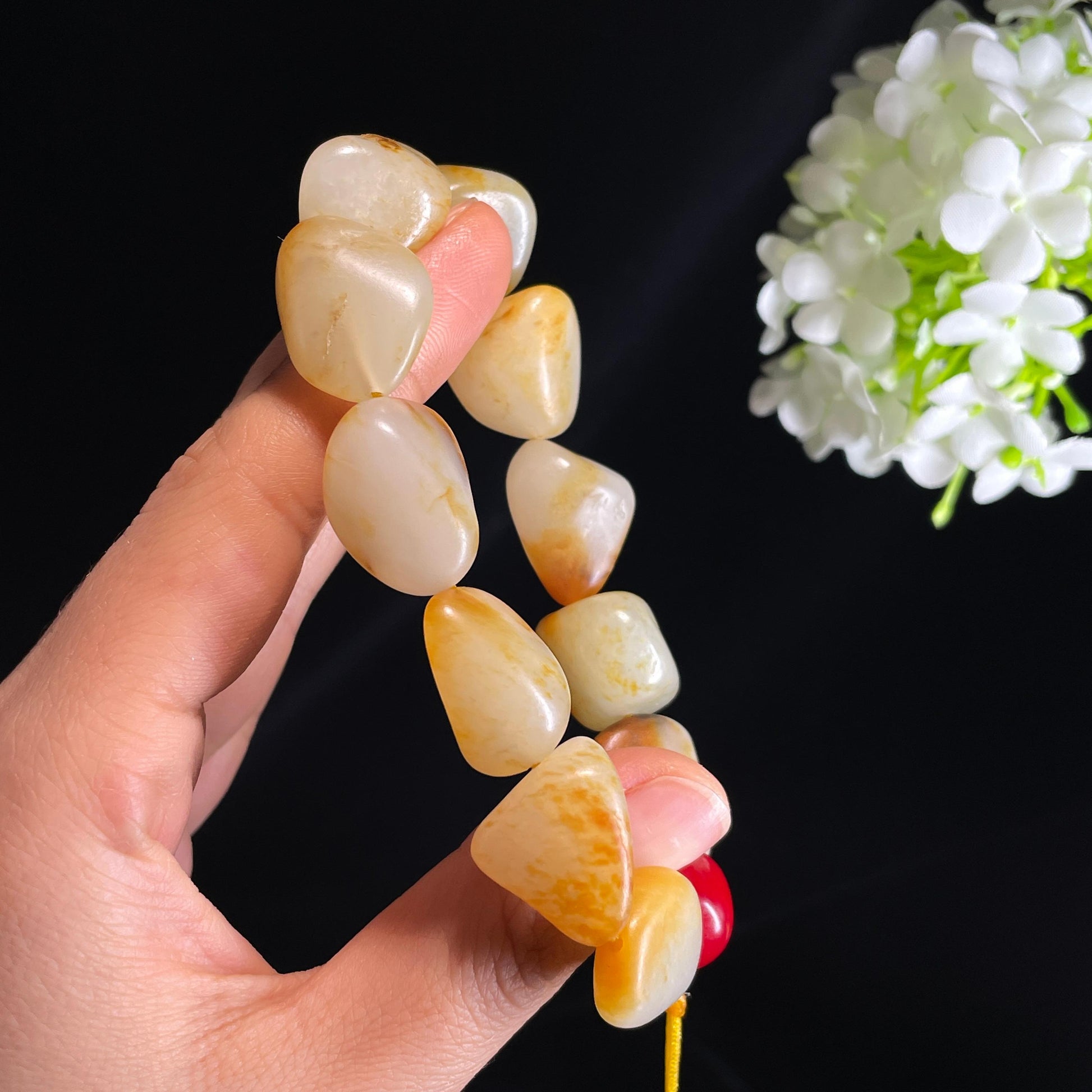和田玉白玉洒金皮红皮原籽手串（yc356634）