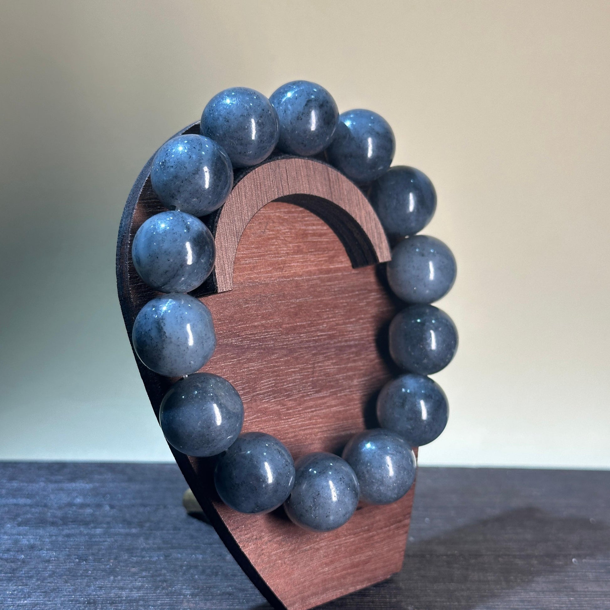 和田玉青花带皮籽料圆珠手串（14颗）（yc209168）