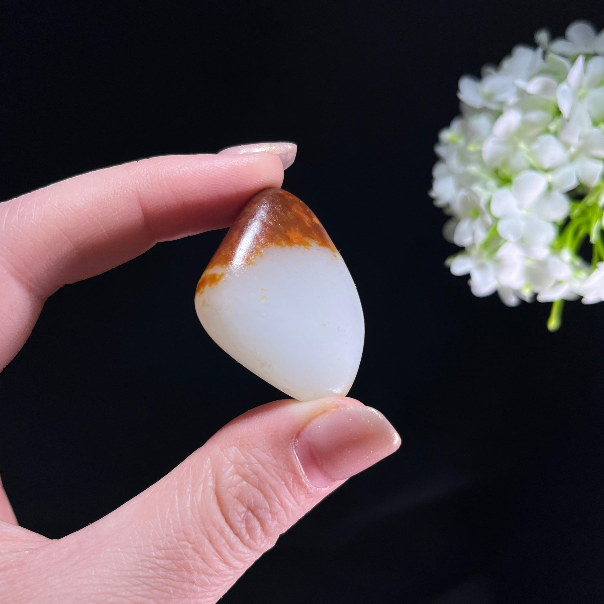 和田玉白玉“玉顶霞光”洒金皮聚红皮籽料（yc350846）