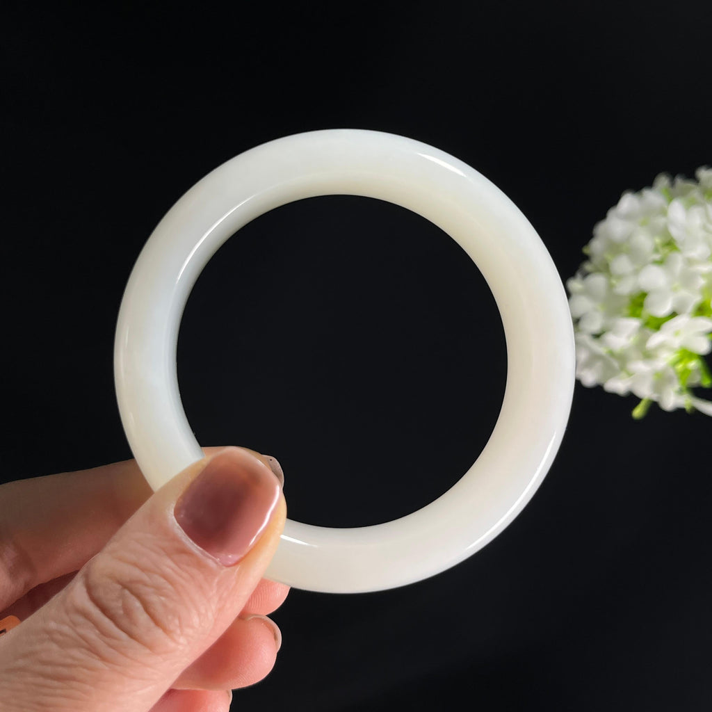 新疆天然和田玉“玉露素环”白玉手镯（卡57）（yc284944）