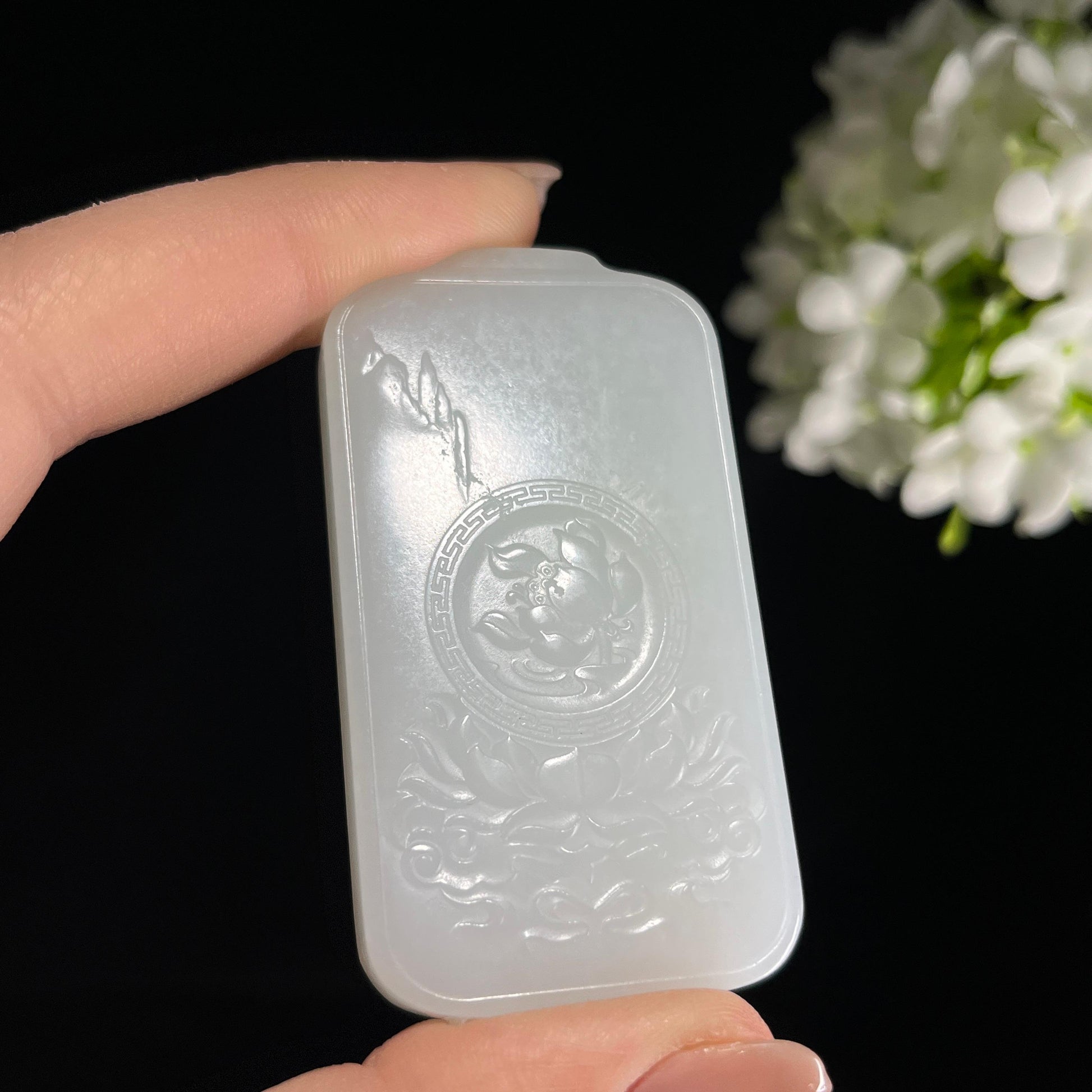 和田玉白玉普贤雕刻挂件（yc372798）