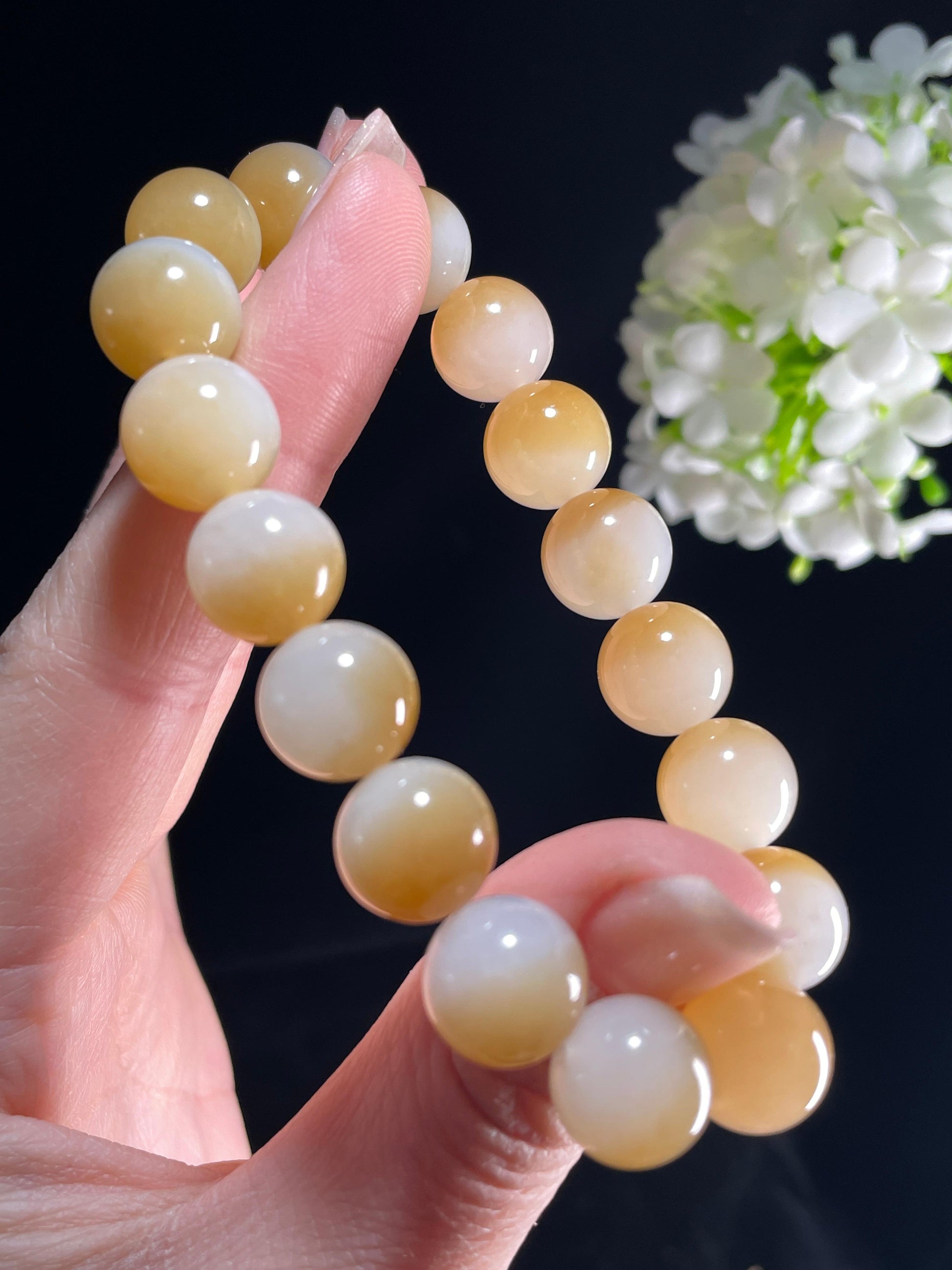 新疆天然和田玉糖白玉聚宝盆圆珠手串（yc357655）
