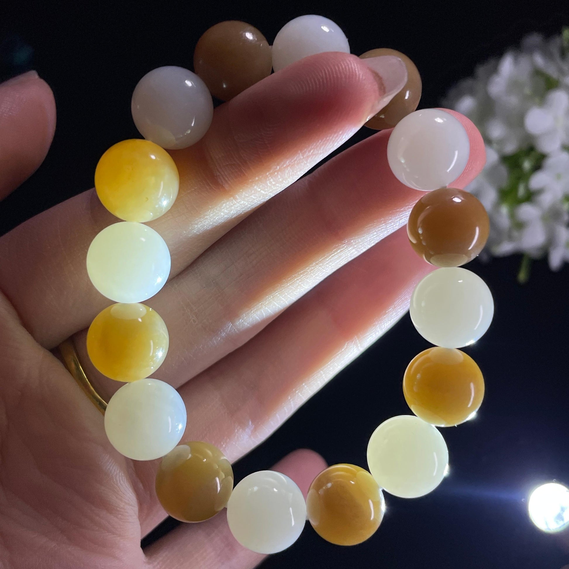 和田玉糖白玉“白雪初晴”圆珠手串（yc332146）