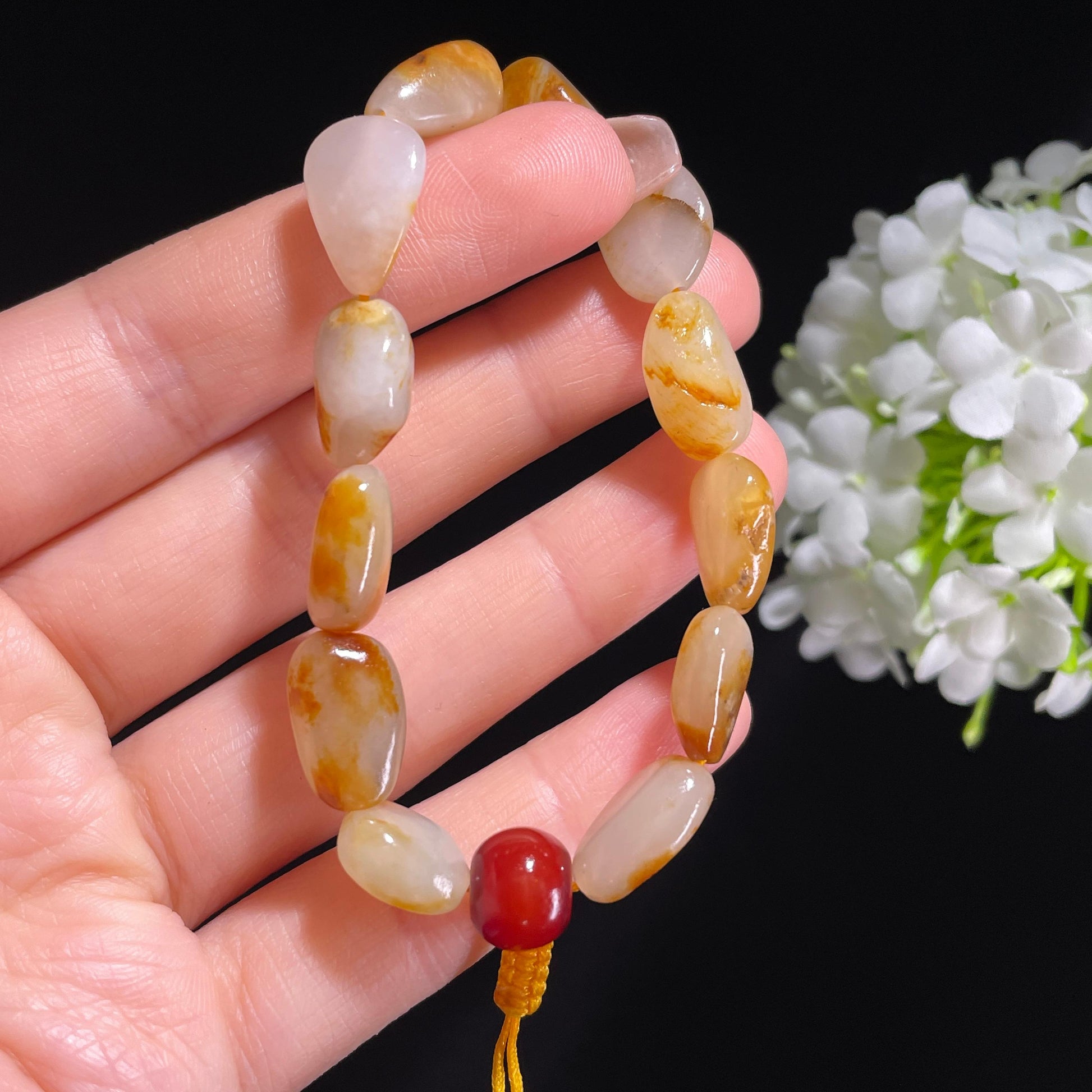 和田玉红皮白肉原籽手串（yc382123）