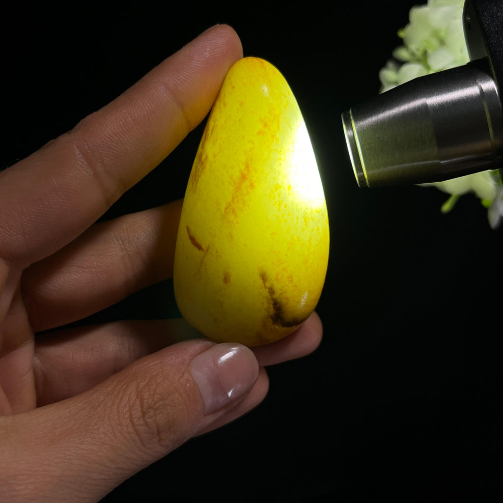 和田玉白玉洒金聚红皮“染金秋露”籽料原石（yc279775）