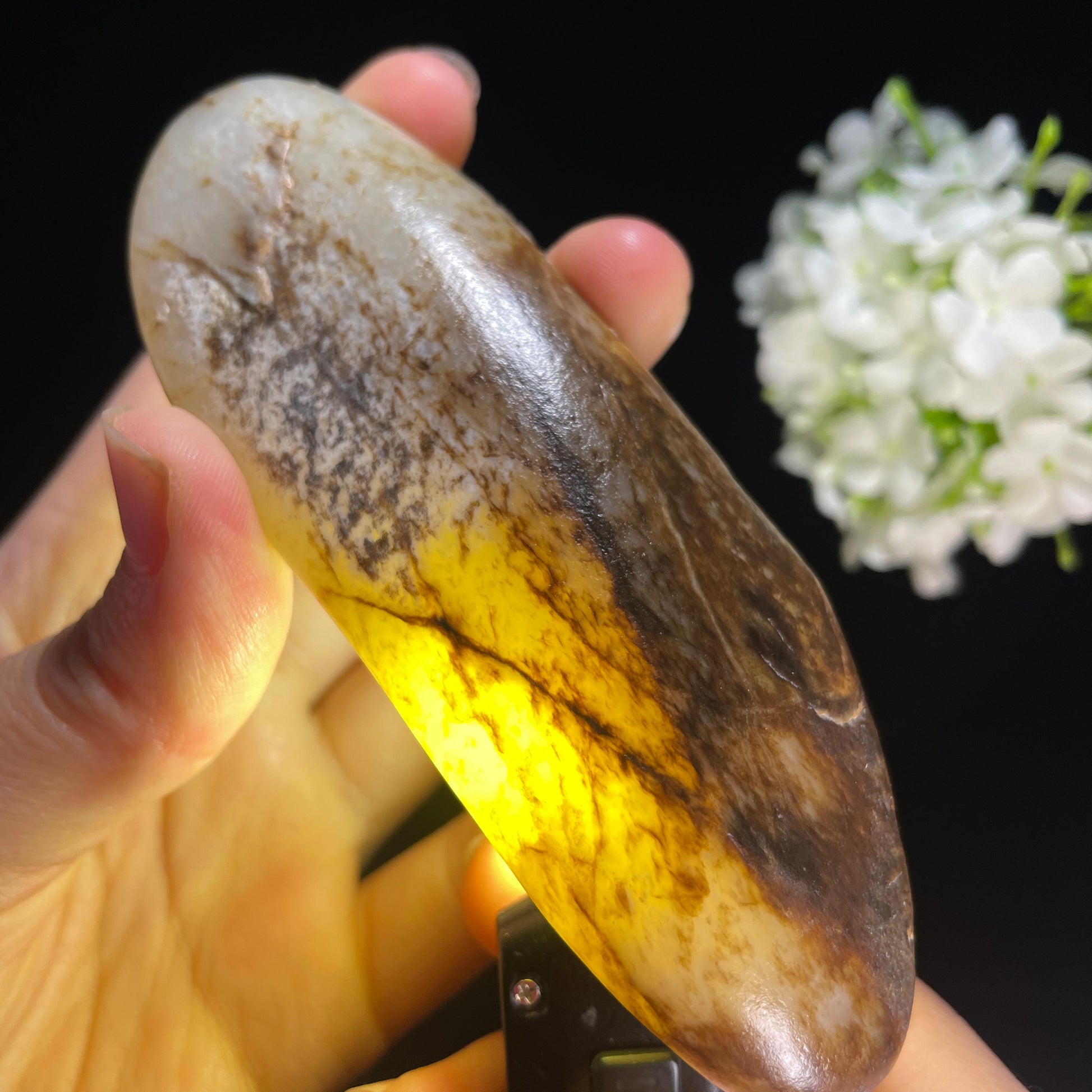 新疆和田玉“苍林雪原”白玉秋梨聚黑皮籽料（yc445125）