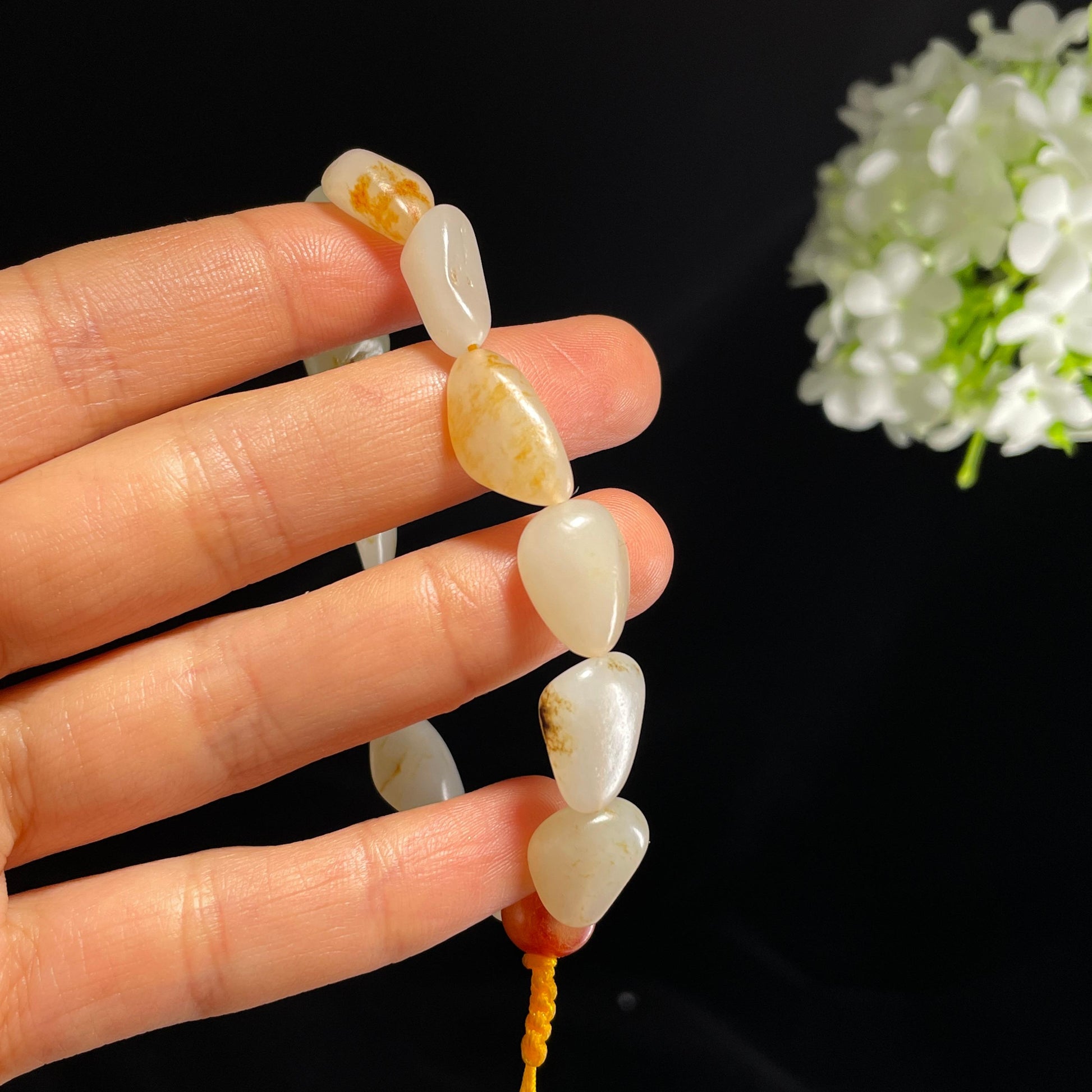 和田玉白玉青白玉洒金皮红皮原籽手串（yc355813）