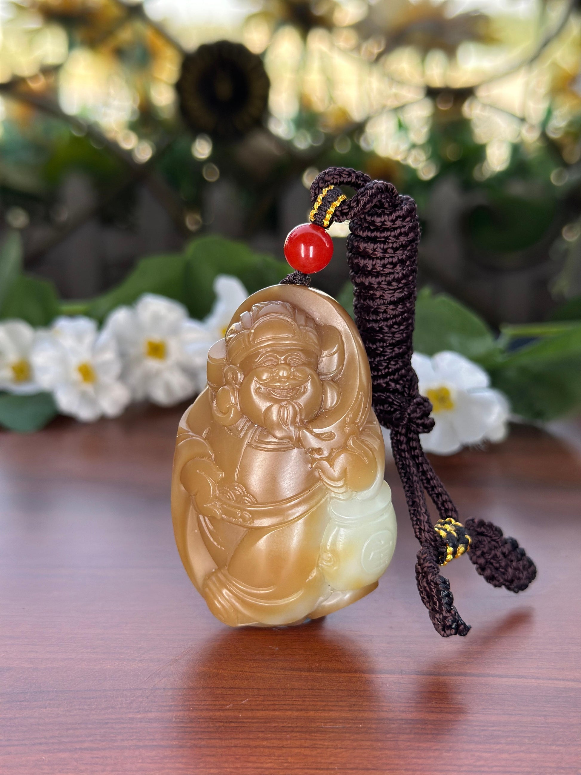 和田玉糖白财神挂件（yc709792）