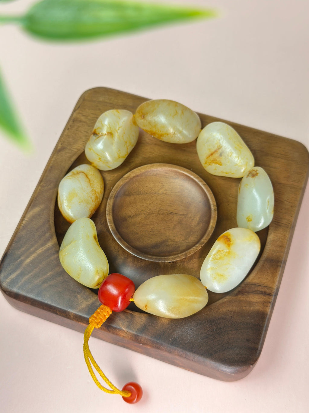 珍品新疆和田玉白玉洒金皮籽料原籽手串（8颗）（yc776323）