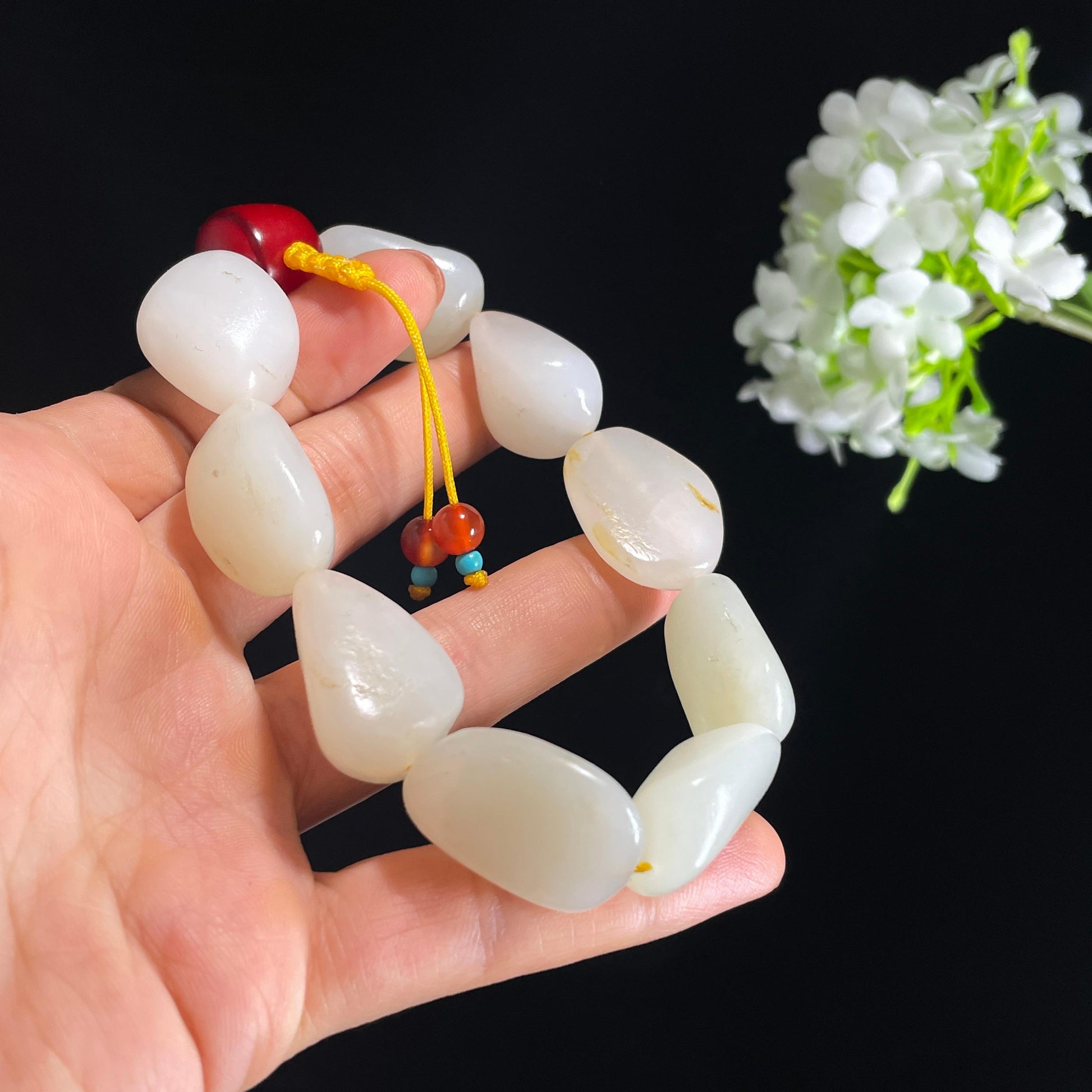 和田玉白玉洒金皮原籽手串（yc410668）