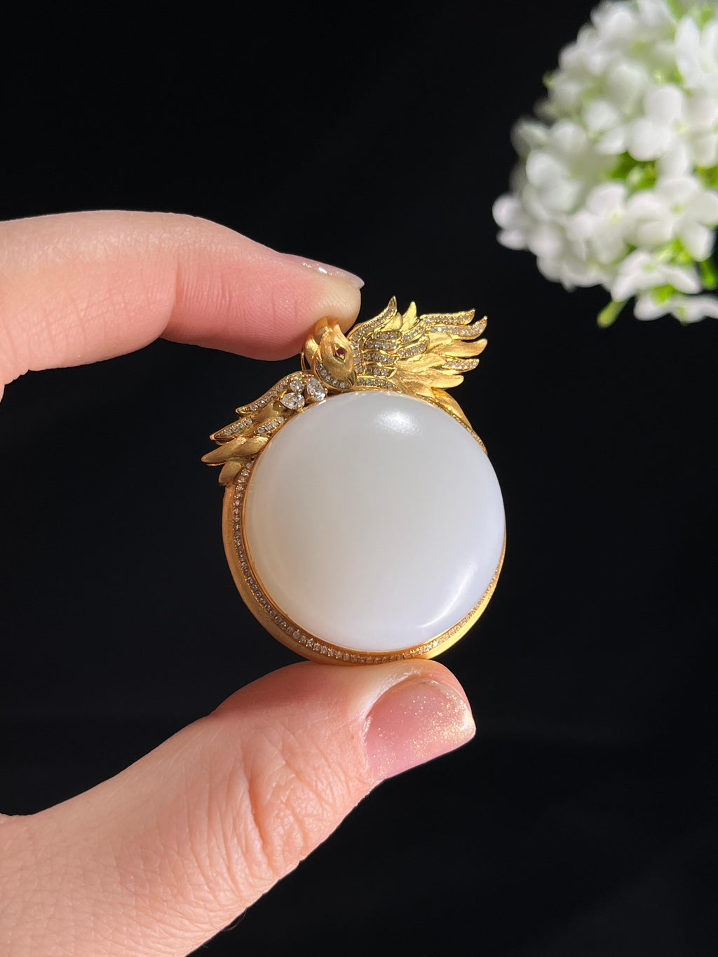 18k金镶和田玉白玉“金翼祥龙”圆满佩挂件4（两件一起卖）（yc267159）