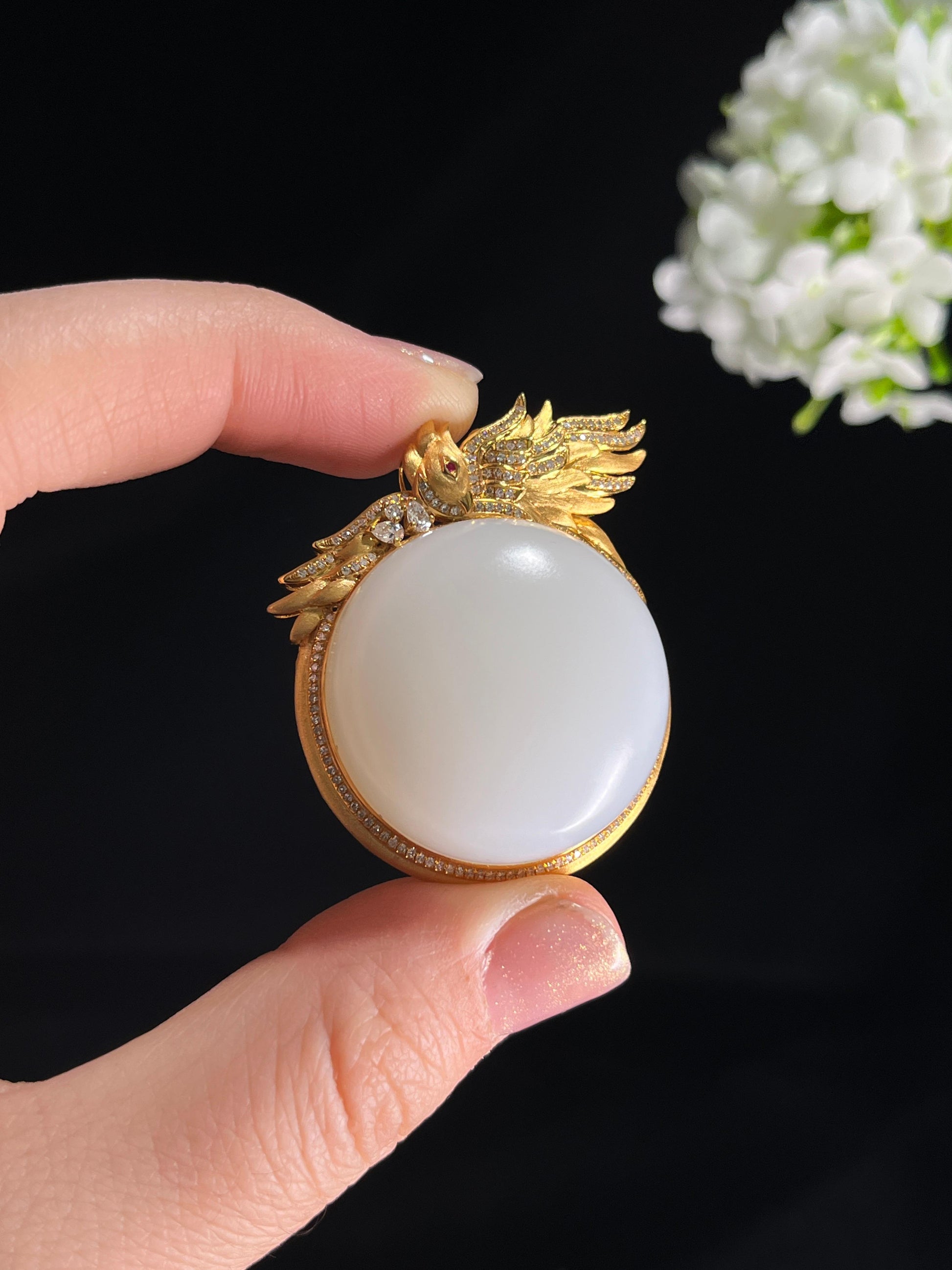 18k金镶和田玉白玉“金翼祥龙”圆满佩挂件4（两件一起卖）（yc267159）