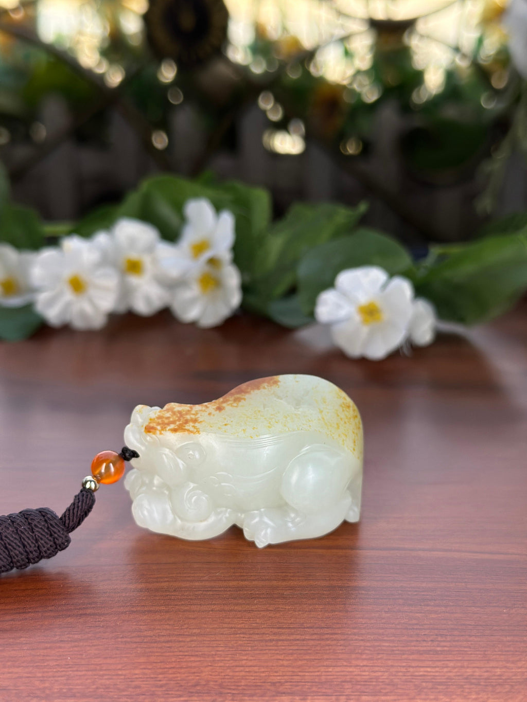 新疆和田玉精品红皮洒金皮籽料貔貅手把件（yc709723）