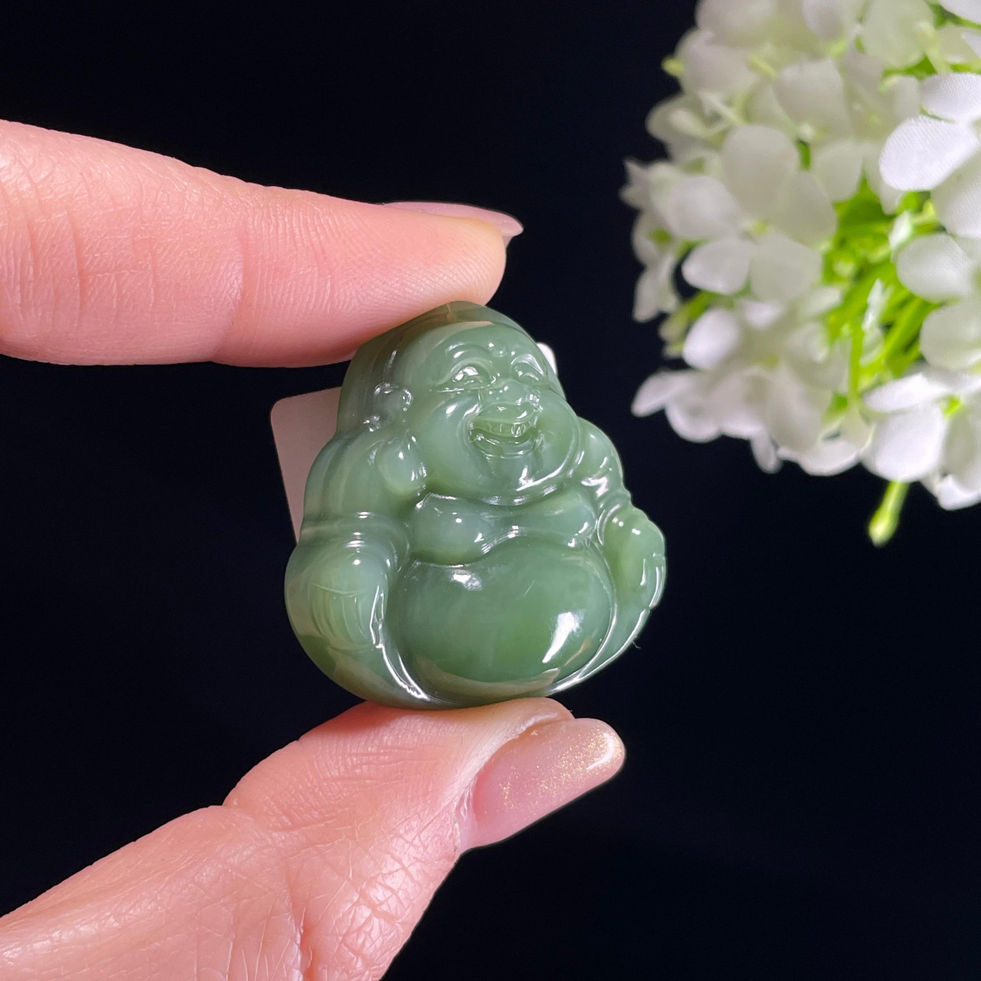 新疆天然和田玉碧玉弥勒佛雕刻挂件（yc342080）