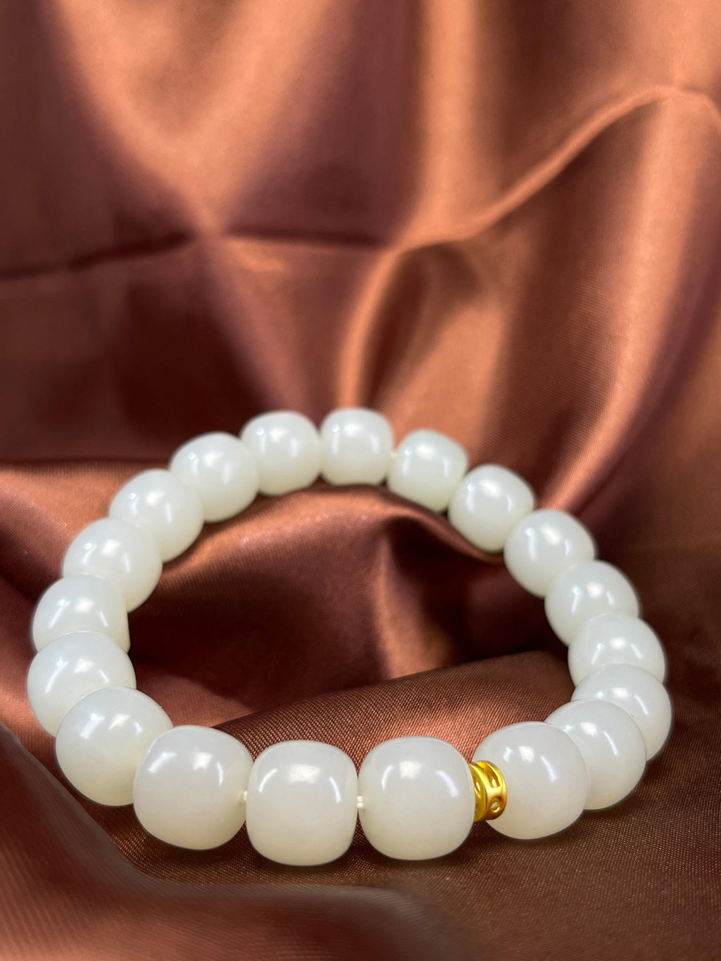 新疆和田玉籽料羊脂白玉手串18k金镶嵌（yc235773）