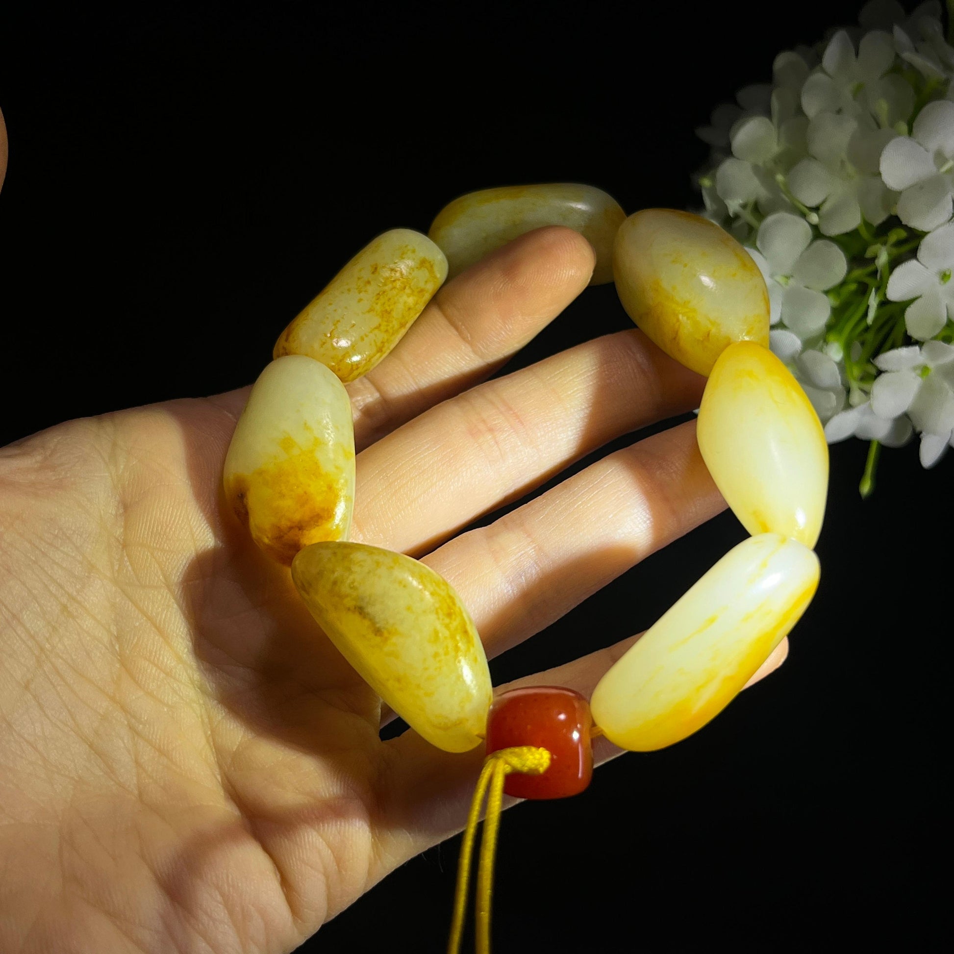 和田玉白玉洒金皮黄沁皮籽料原籽手串（yc329132）
