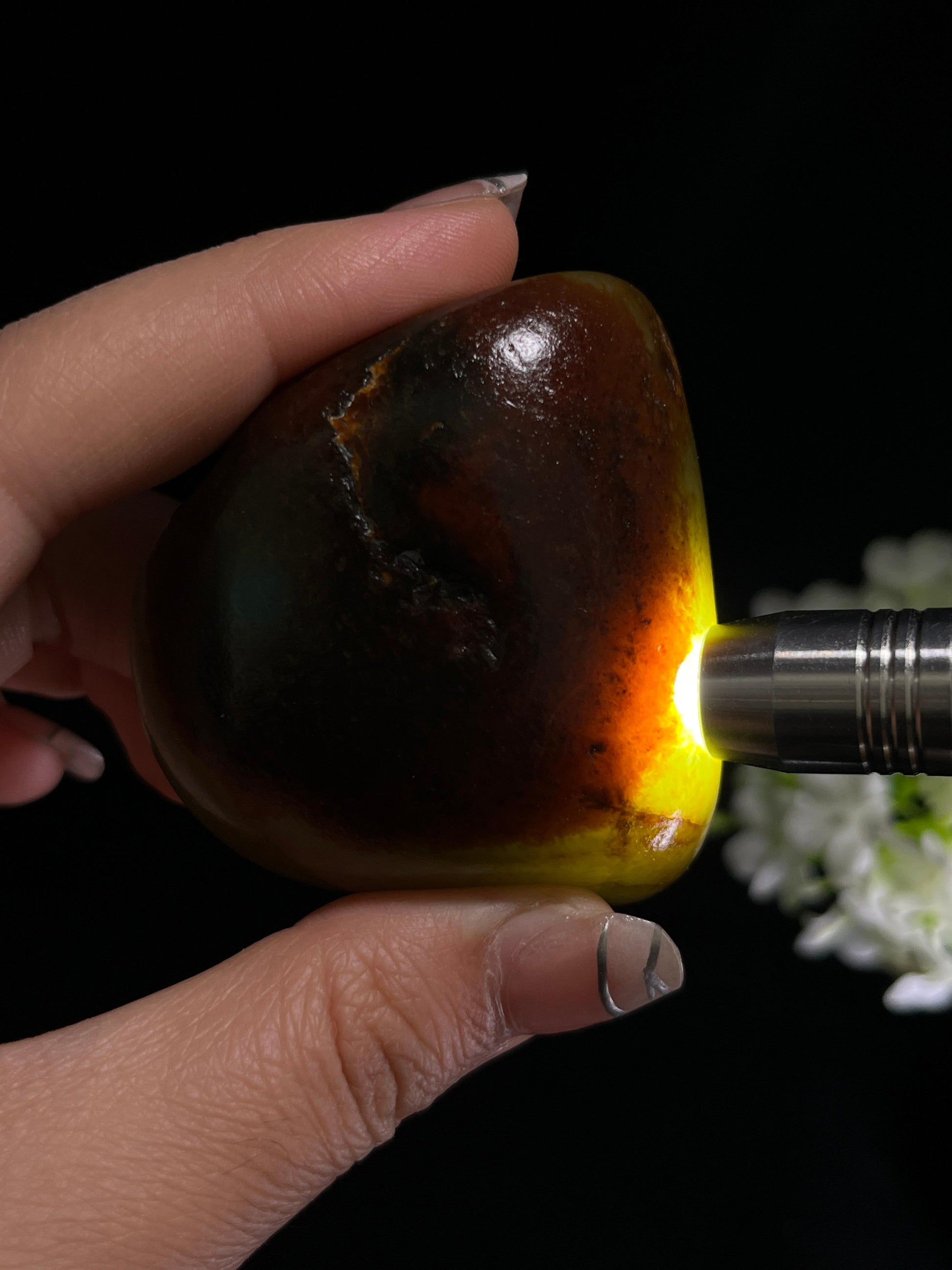 新疆和田玉青白种双面红皮手把件（yc250208）