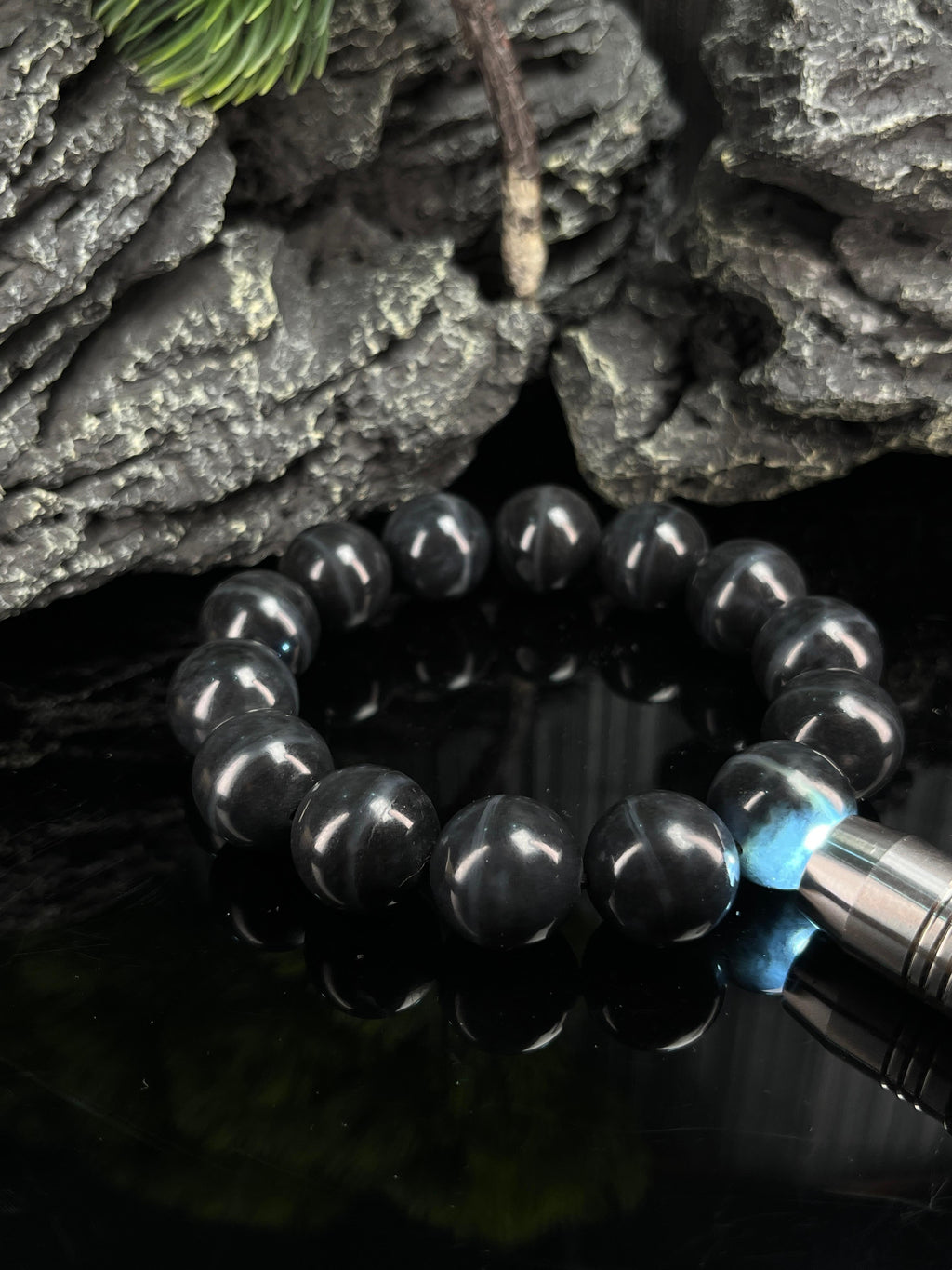 和田玉青花籽料一线天手串（14卡）（yc222795）