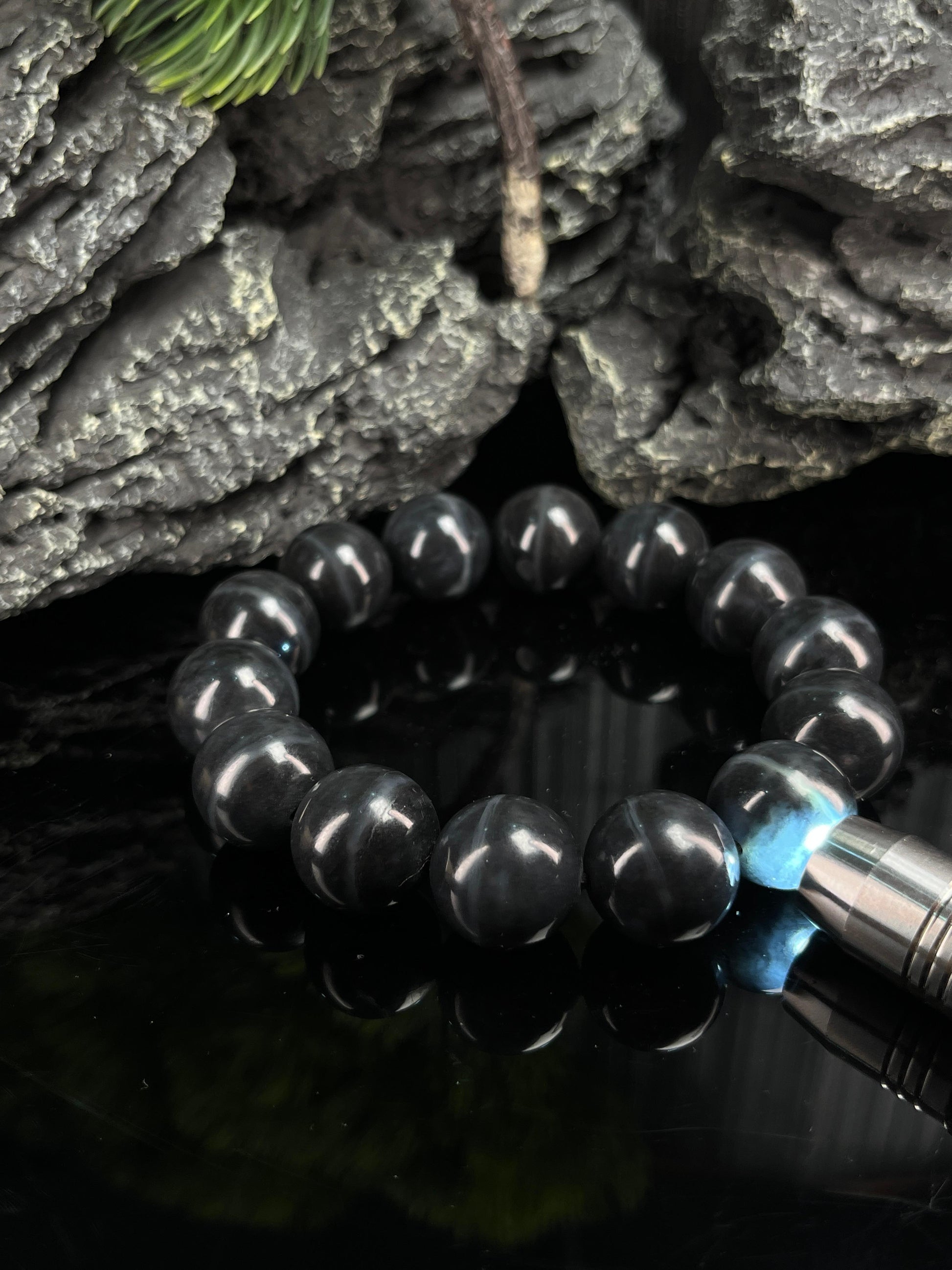 和田玉青花籽料一线天手串（14卡）（yc222795）