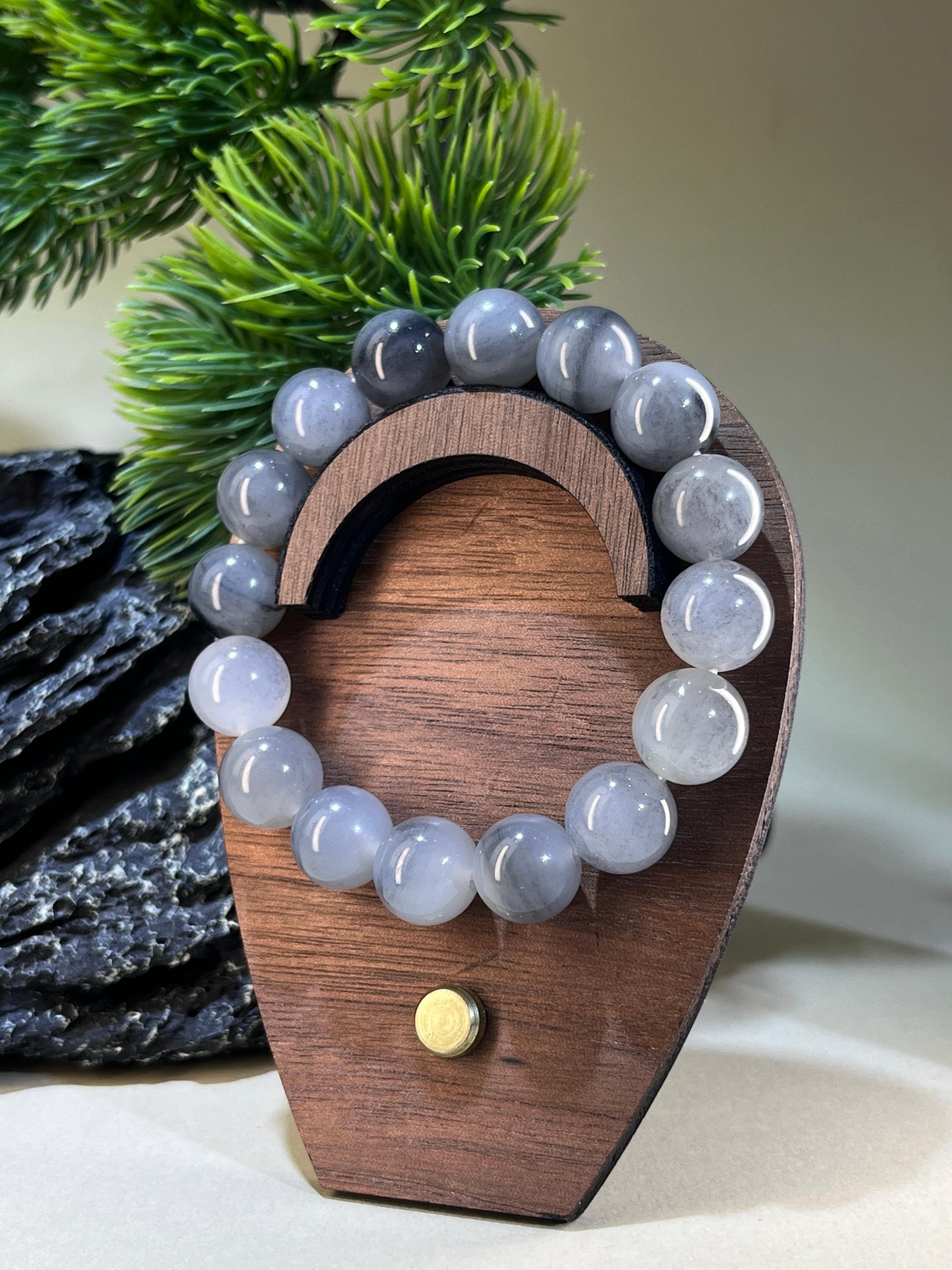 和田玉青花渐变圆形珠手串（12卡）（yc222816）